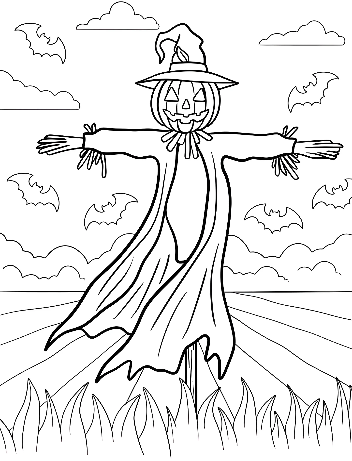 Весёлый пугало с тыквенной головой для детей №17536. Хэллоуин (Halloween). Пугала.