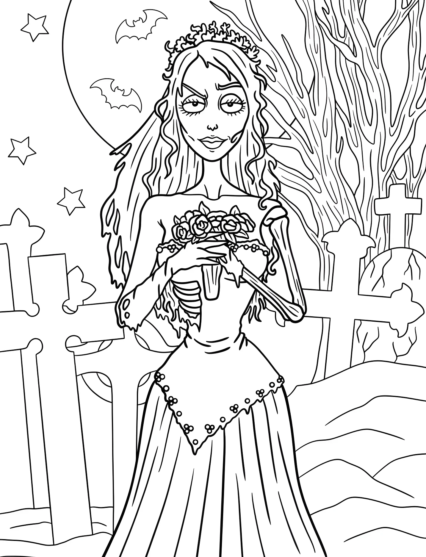 Жуткая невеста Эмили на кладбище №16681. Хэллоуин (Halloween). Труп Невесты (Corpse Bride).