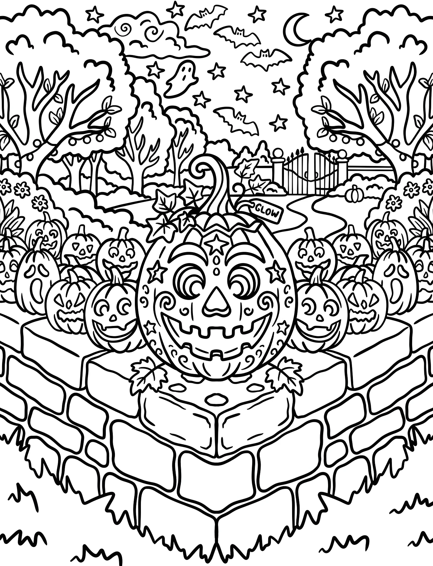Тыквы на заборе для детей №17466. Хэллоуин (Halloween). Тыквы.