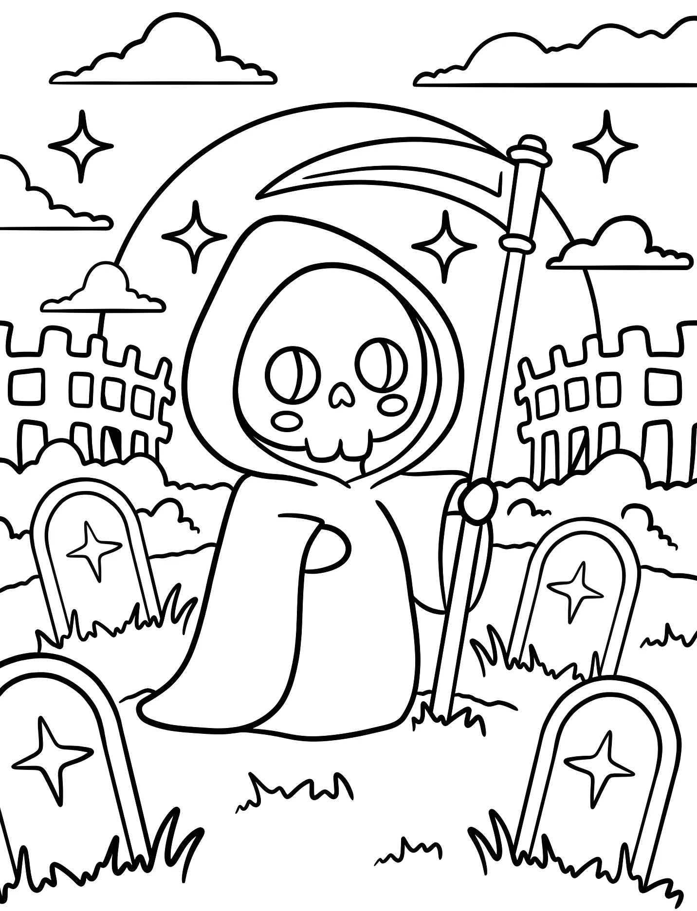 Смерть в кладбище под полной луной №16894. Хэллоуин (Halloween). Мрачный жнец.