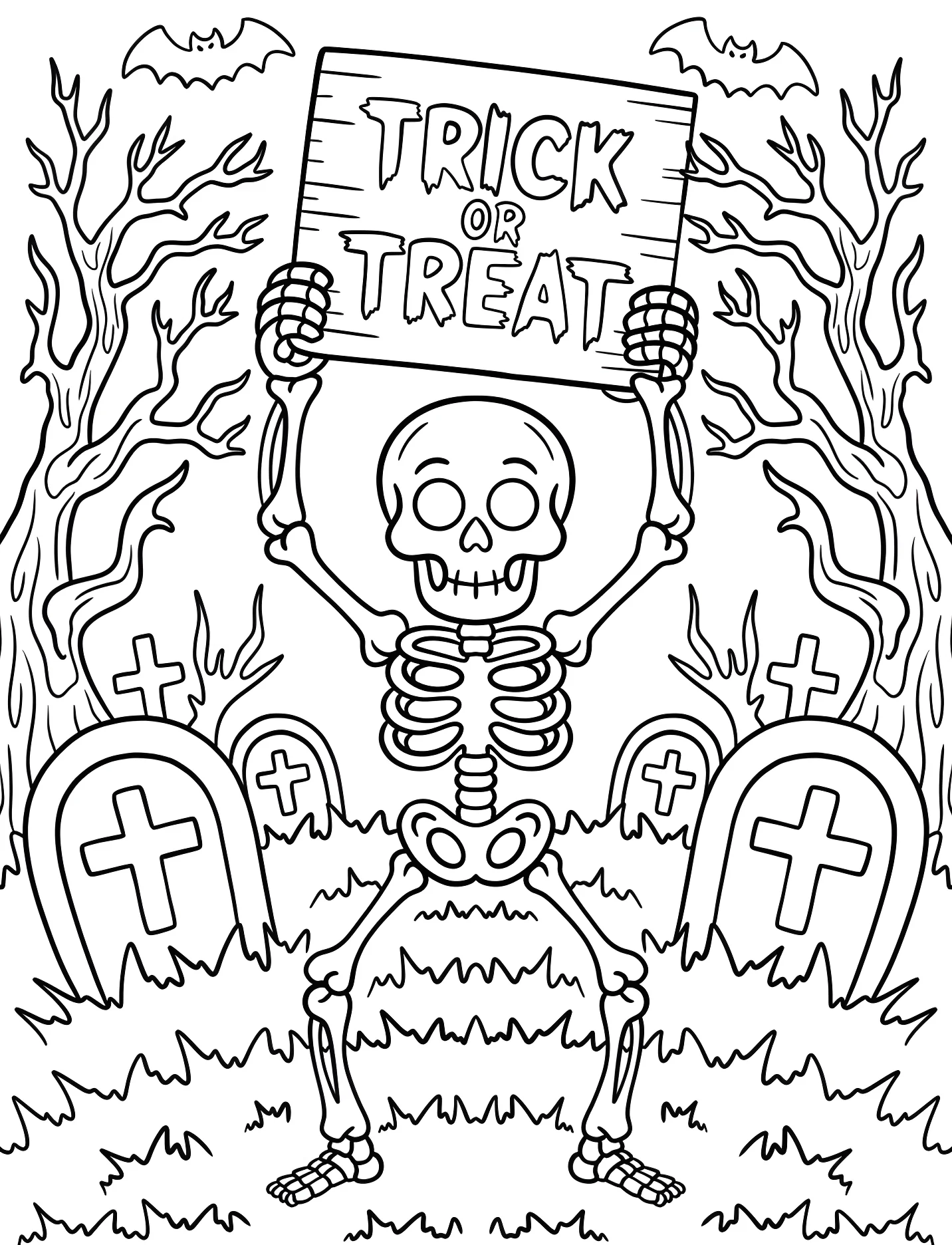 Скелет с надписью Trick or Treat на Хэллоуин №17676. Хэллоуин (Halloween). Кошелек или жизнь.