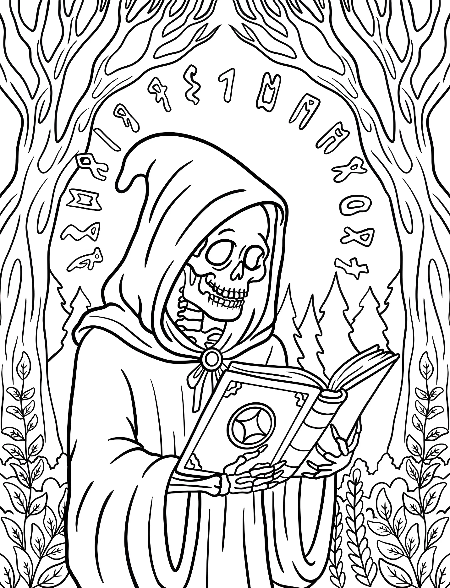 Скелет-колдун читает древнюю книгу №17600. Хэллоуин (Halloween). Скелеты.
