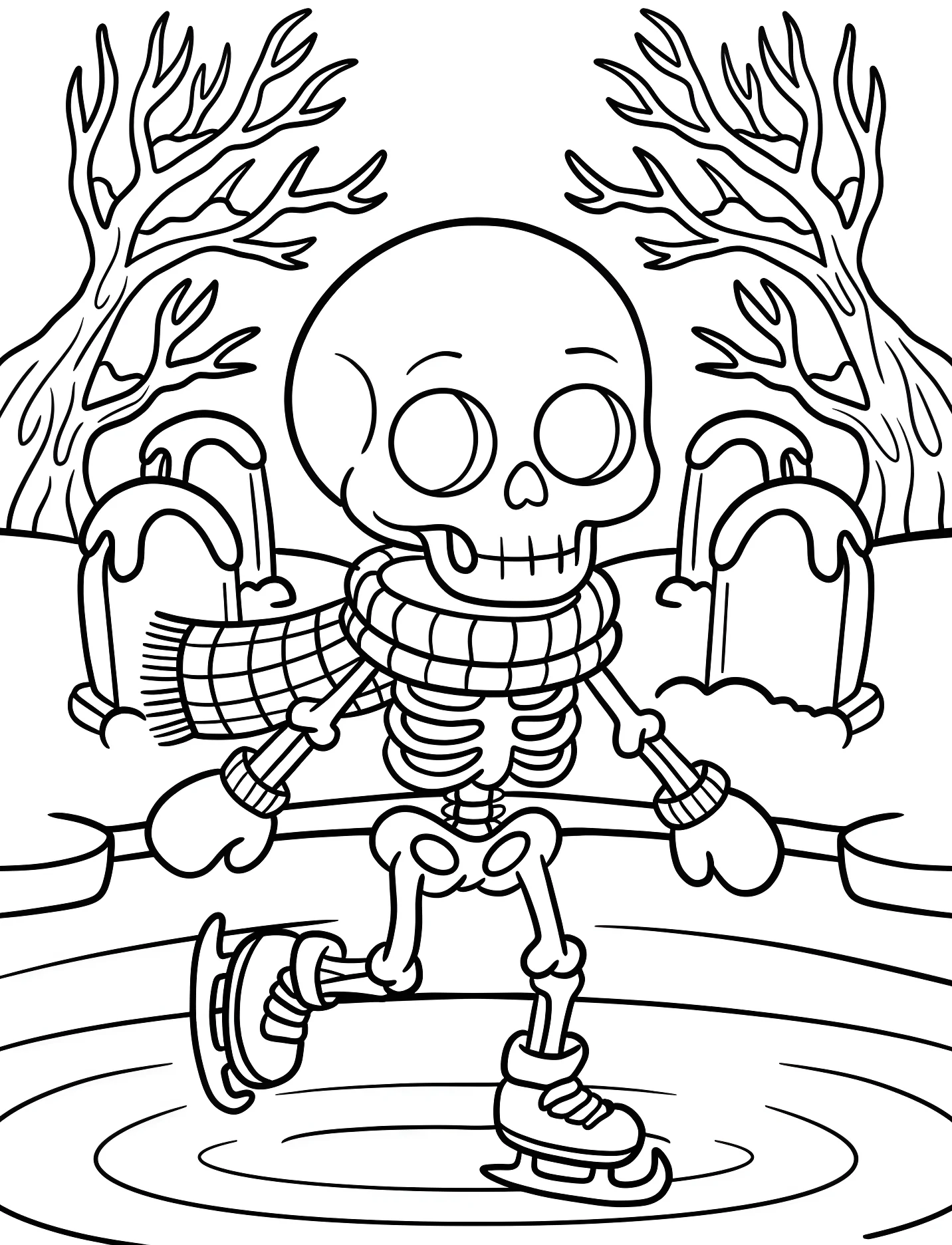 Забавный скелет катается на коньках №17595. Хэллоуин (Halloween). Скелеты.