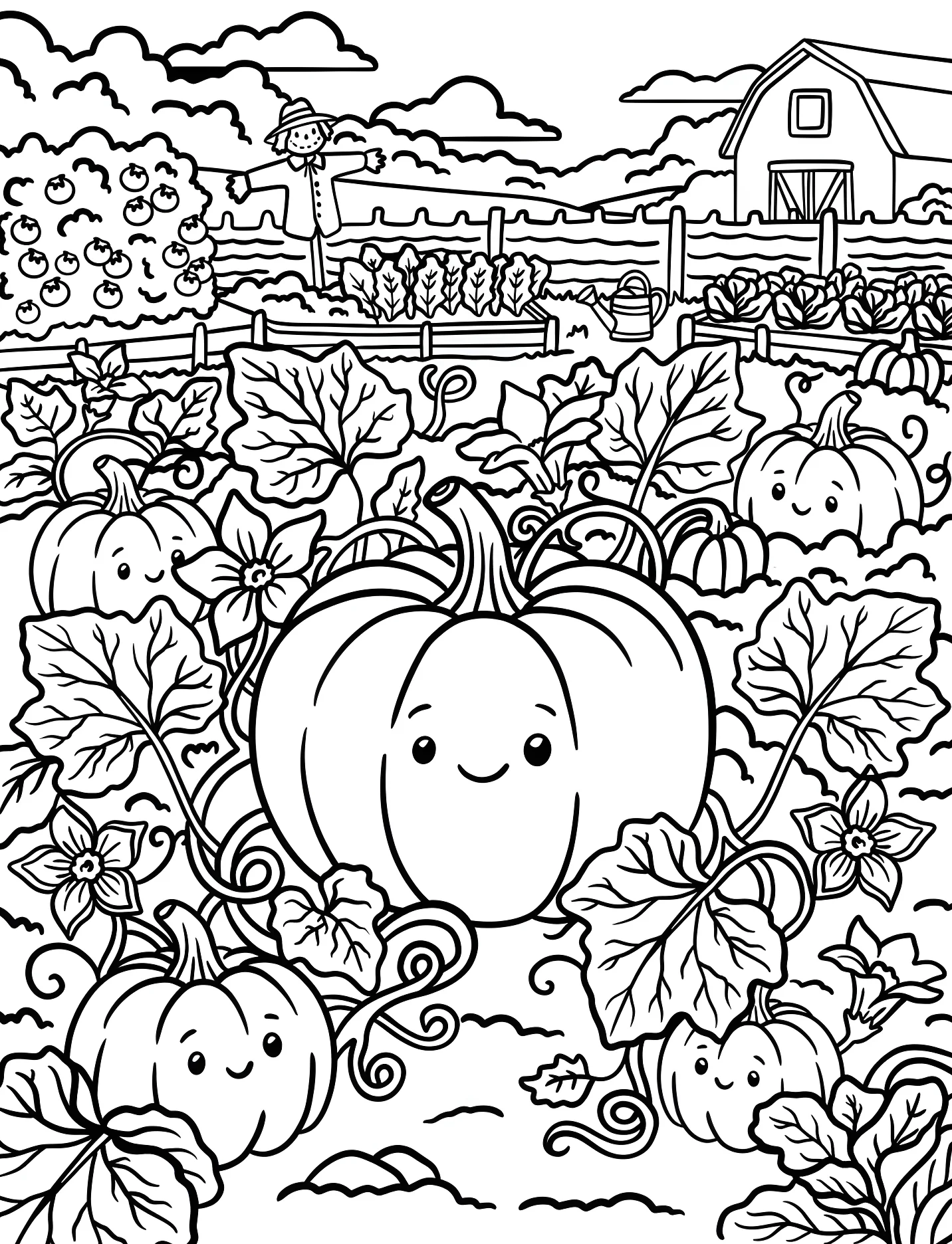 Веселые тыквы в тыквенном поле для детей №17471. Хэллоуин (Halloween). Тыквы.