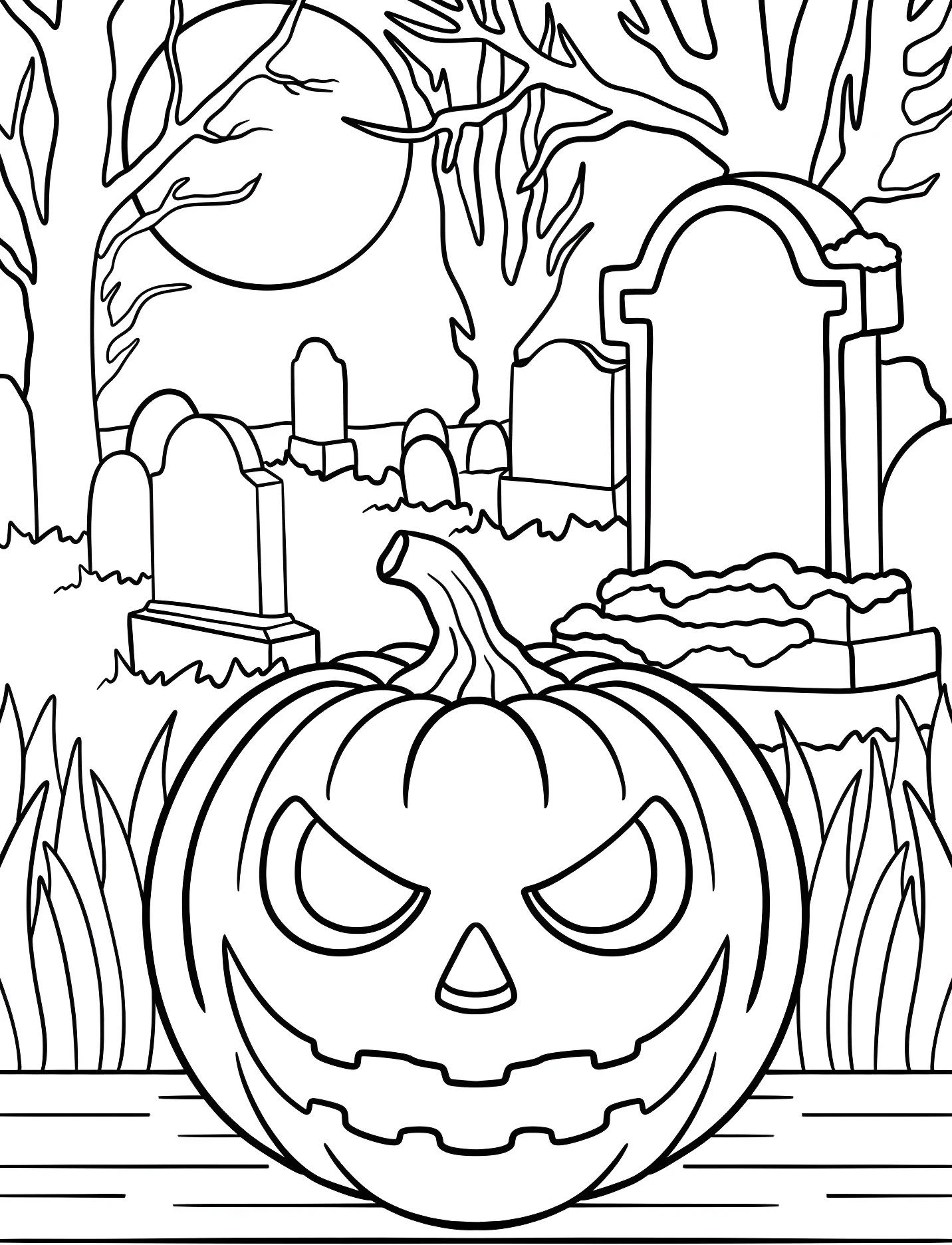Жуткий тыквенный фонарь на кладбище №17152. Хэллоуин (Halloween). Светильники Джека.
