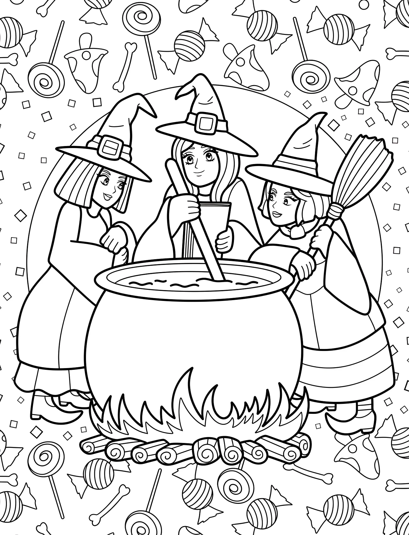 Весёлые ведьмы варят зелье для детей №17815. Хэллоуин (Halloween). Ведьмы.