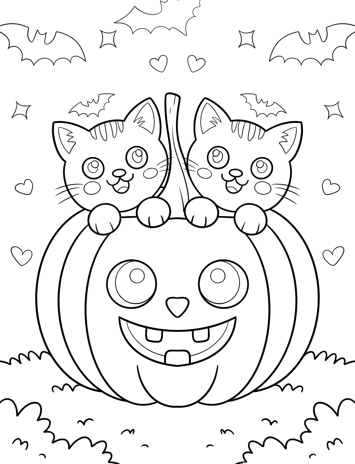 Два котенка на тыкве для детей №16920. Хэллоуин (Halloween). Хэллоуинские кошки.