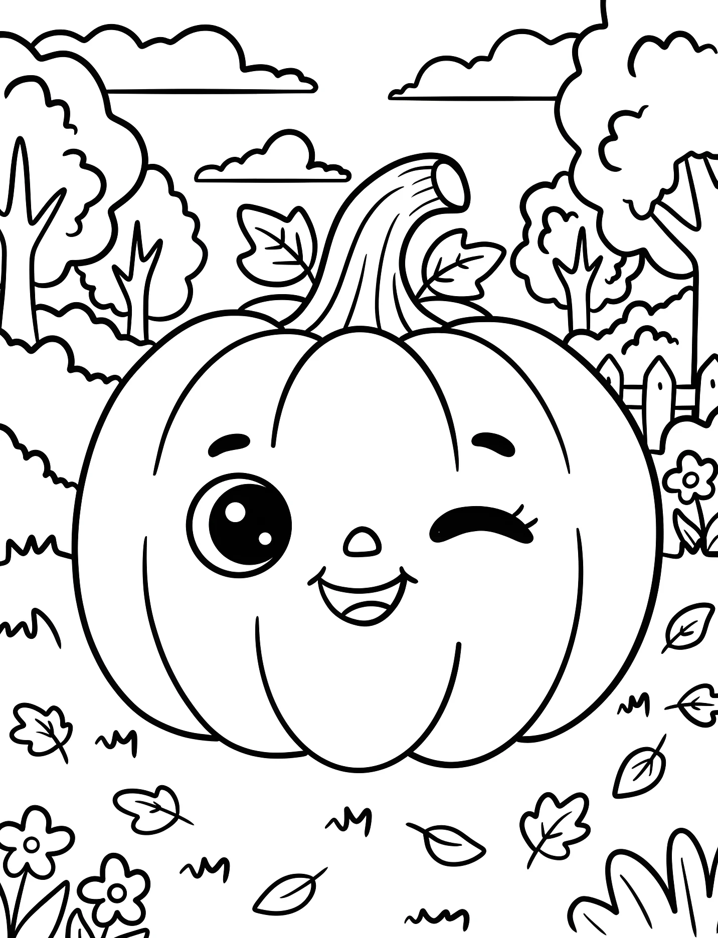 Милый тыква-Джека в осеннем саду №17159. Хэллоуин (Halloween). Светильники Джека.