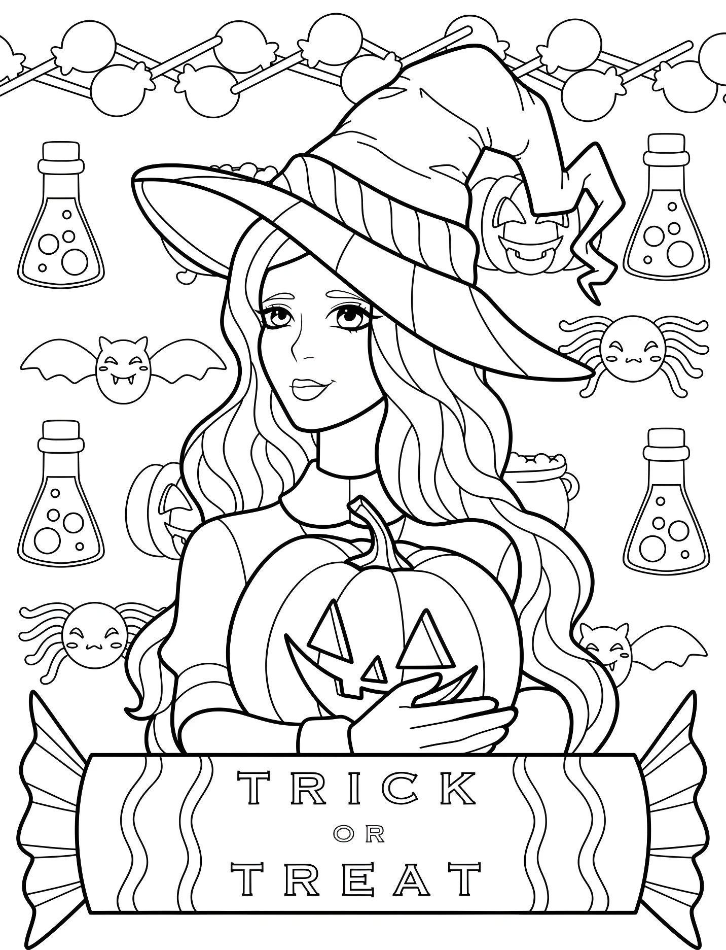 Веселая ведьма с тыквой для детей №17820. Хэллоуин (Halloween). Ведьмы.