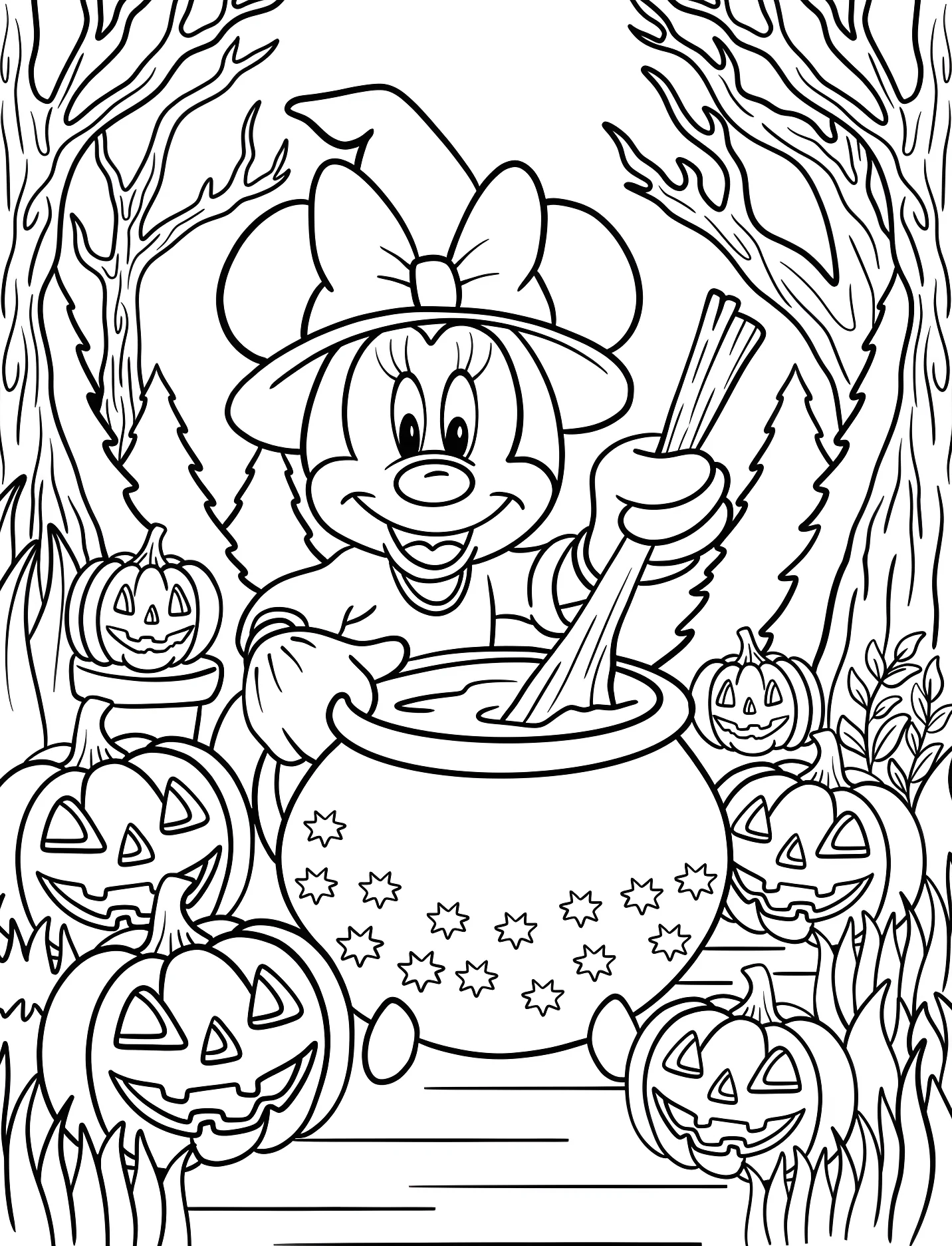 Милая Минни-Маус колдует в лесу №16718. Хэллоуин (Halloween). Хэллоуин Дисней.