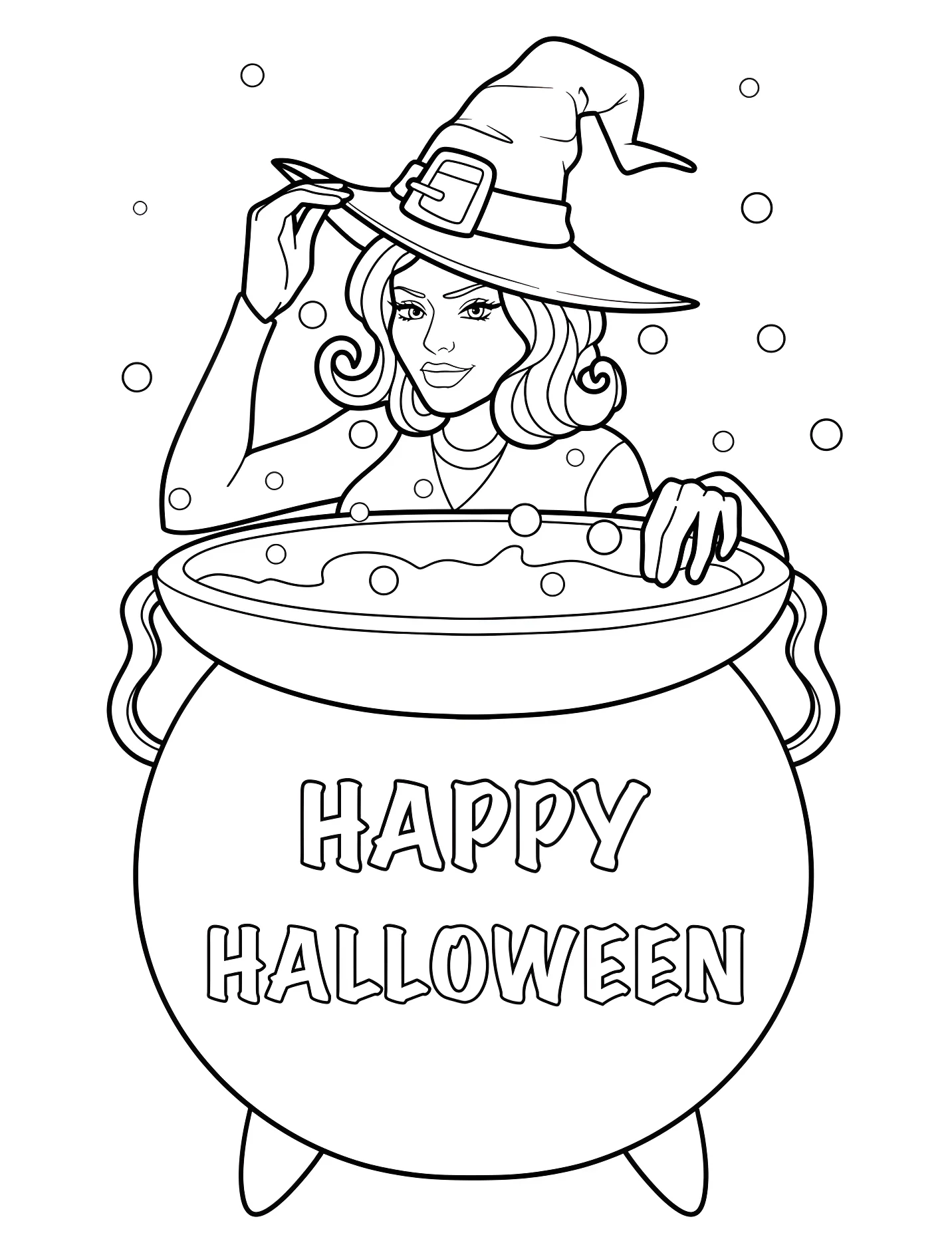 Веселая ведьма у котелка для детей №17828. Хэллоуин (Halloween). Ведьмы.