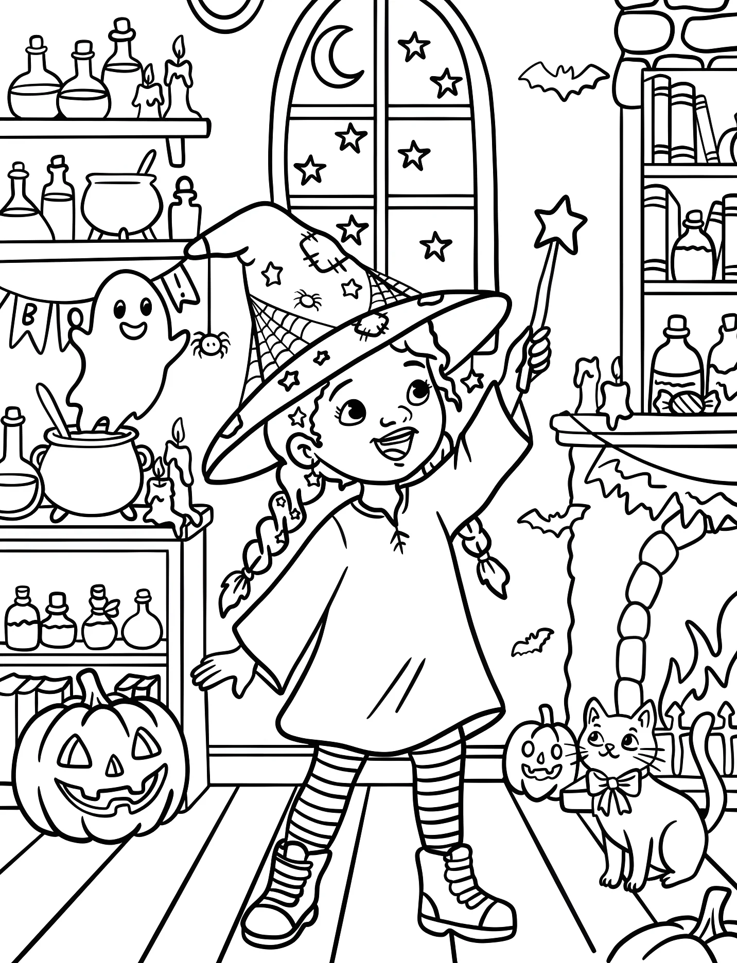 Веселая ведьмочка с волшебной палочкой для детей №17822. Хэллоуин (Halloween). Ведьмы.