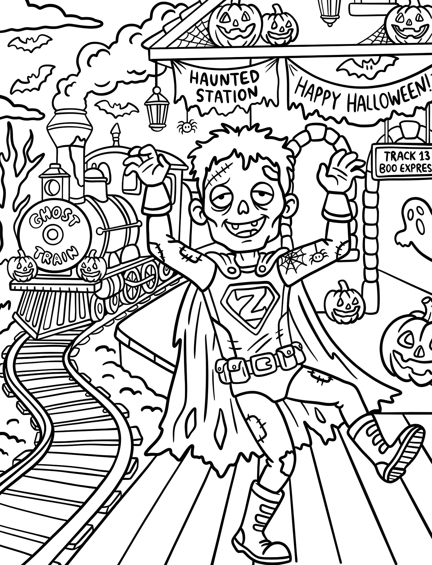 Зомби-супергерой выходит из заброшенной станции №17913. Хэллоуин (Halloween). Зомби.