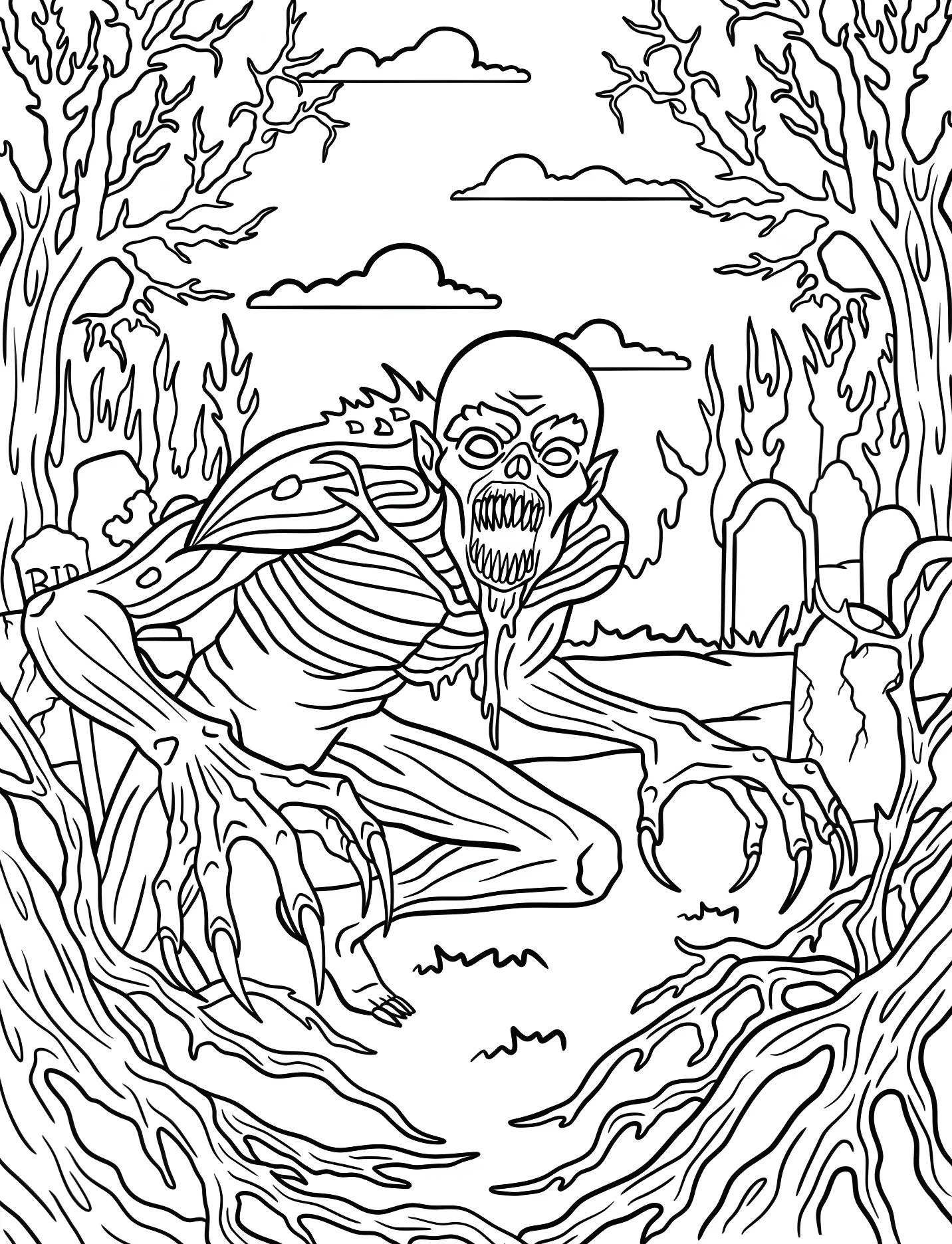 Леший в заколдованном лесу для детей №17073. Хэллоуин (Halloween). Ужасы.