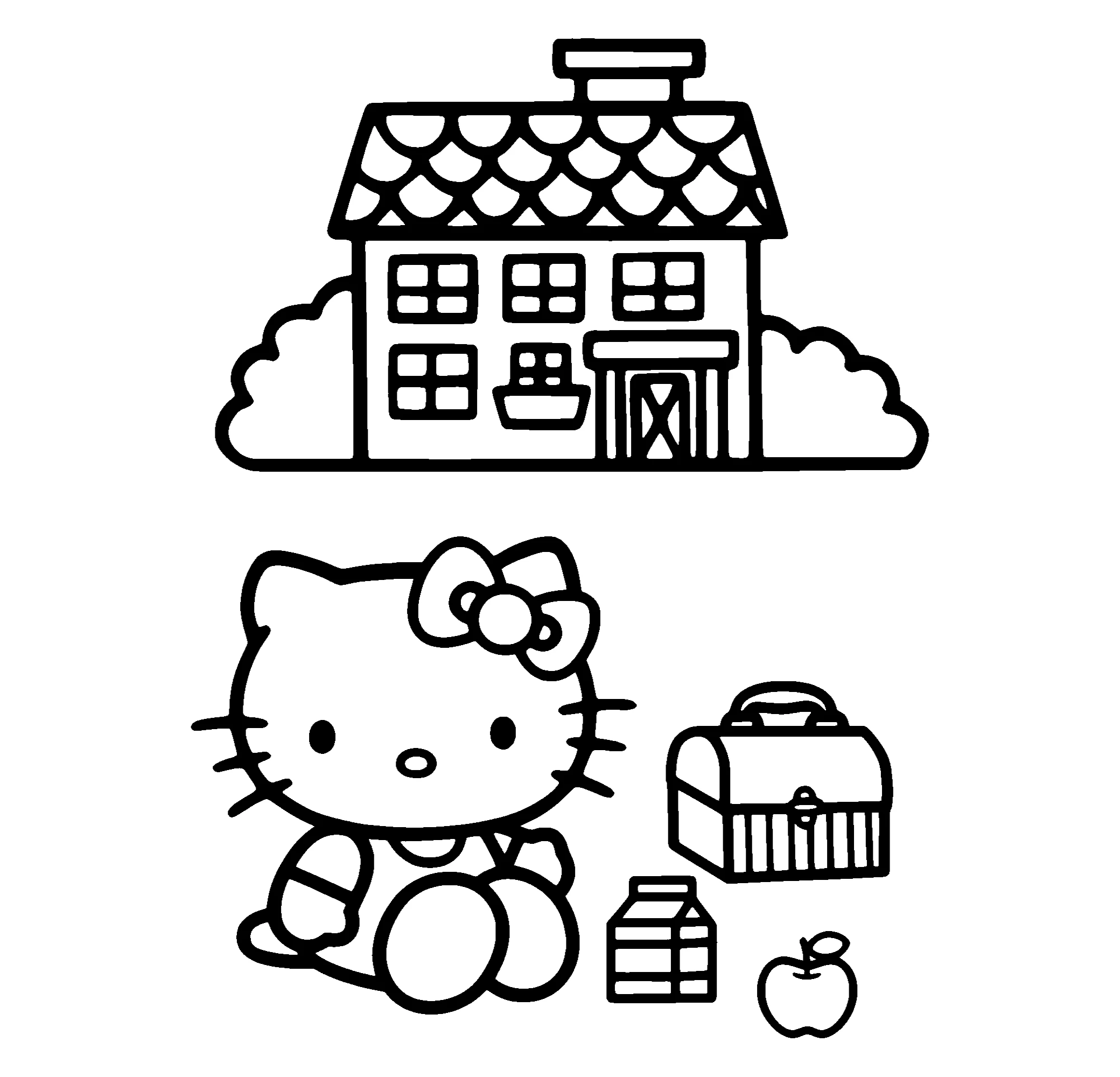 Домик Hello Kitty, раскраска для девочек №9644. Популярные раскраски. Хелло Китти.