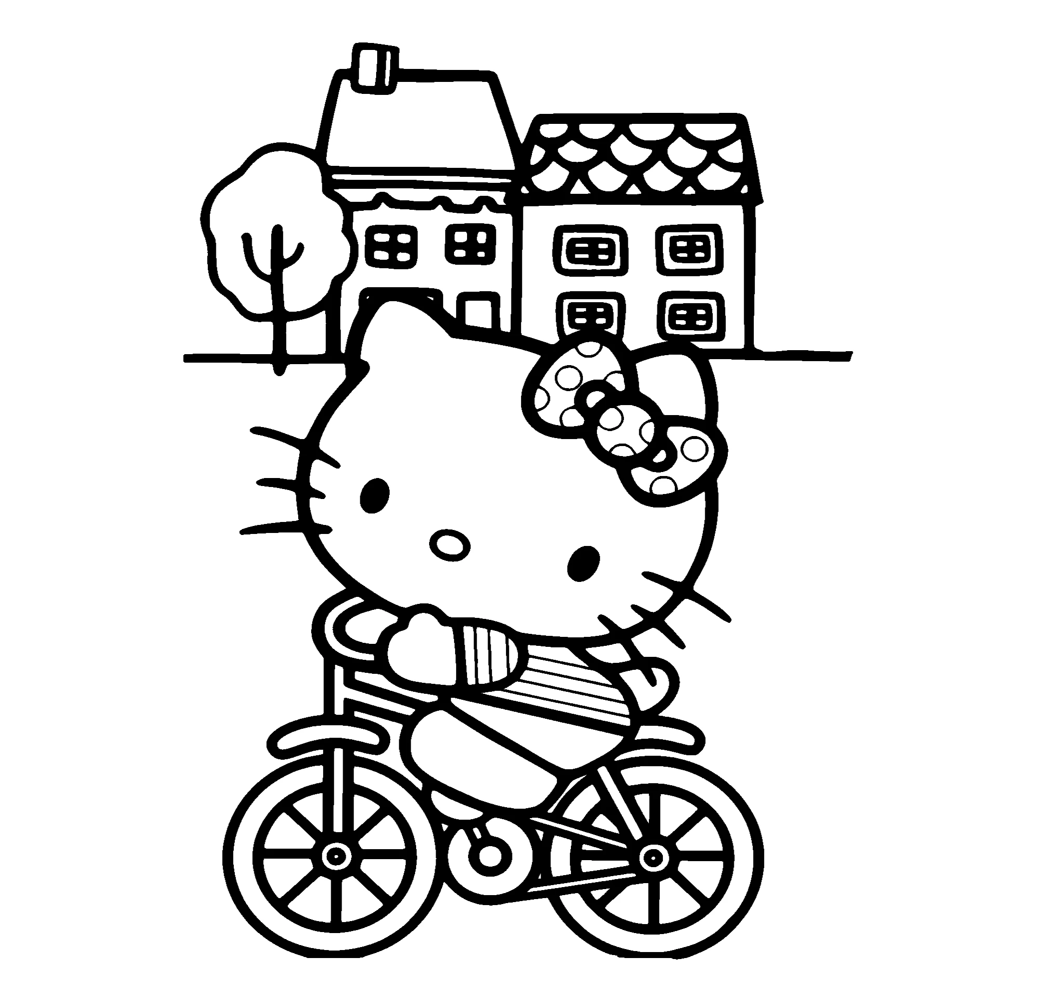 Kitty катается на велосипеде, распечатать раскраску №9649. Популярные раскраски. Хелло Китти.