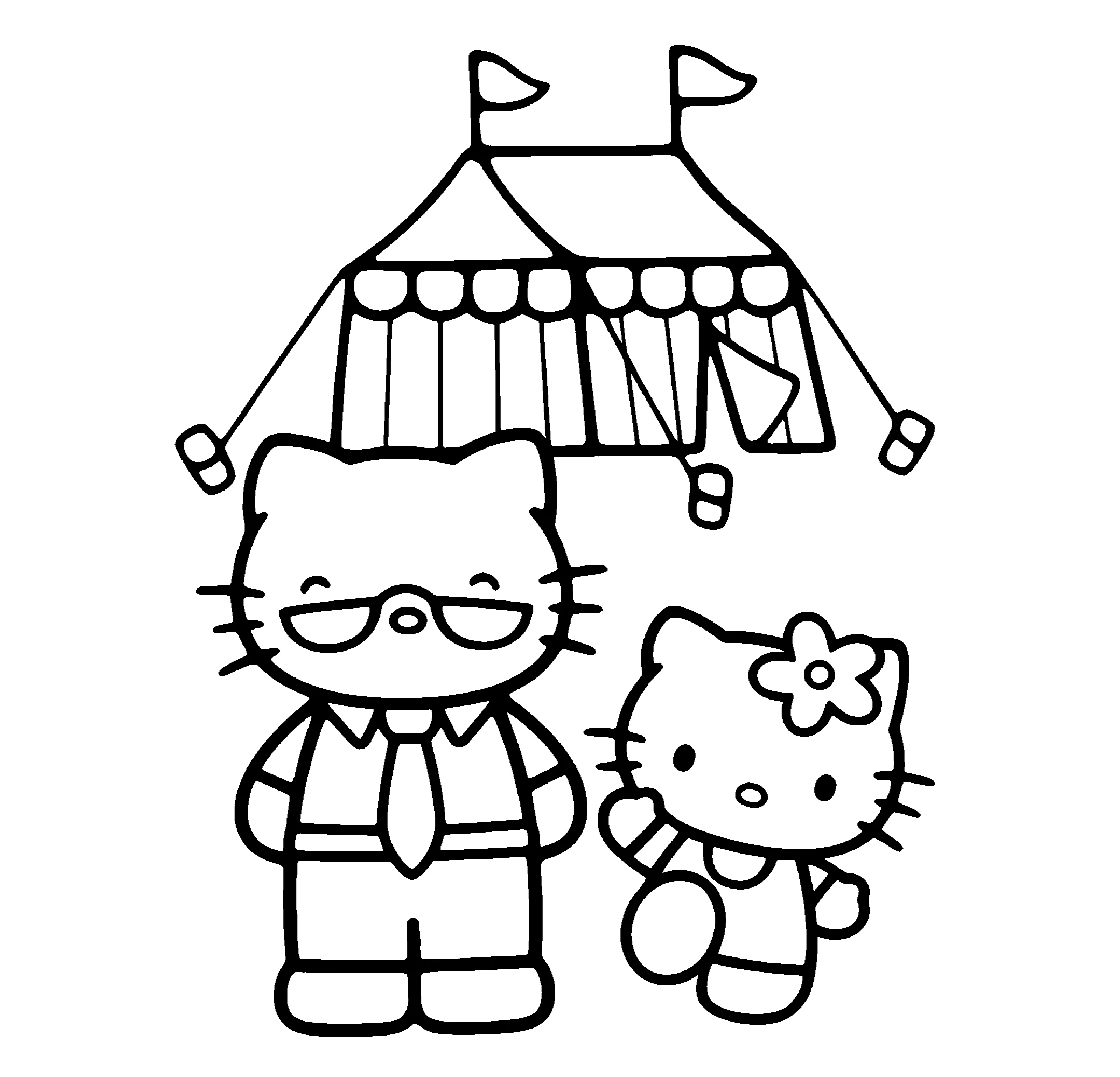 Kitty с папой пошла в поход, раскраска №9666. Популярные раскраски. Хелло Китти.