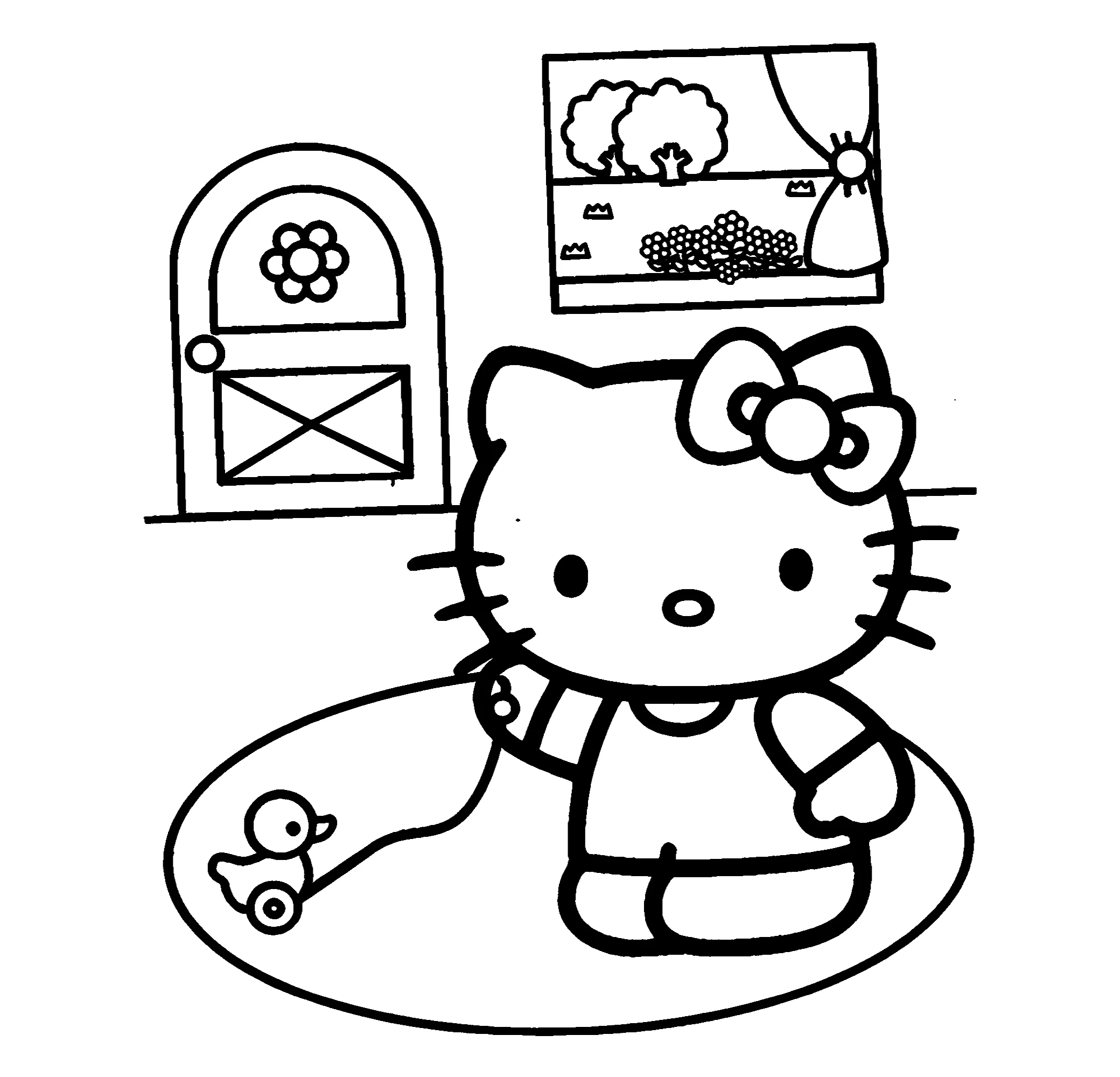 Kitty с уточкой, картинка №9659. Популярные раскраски. Хелло Китти.