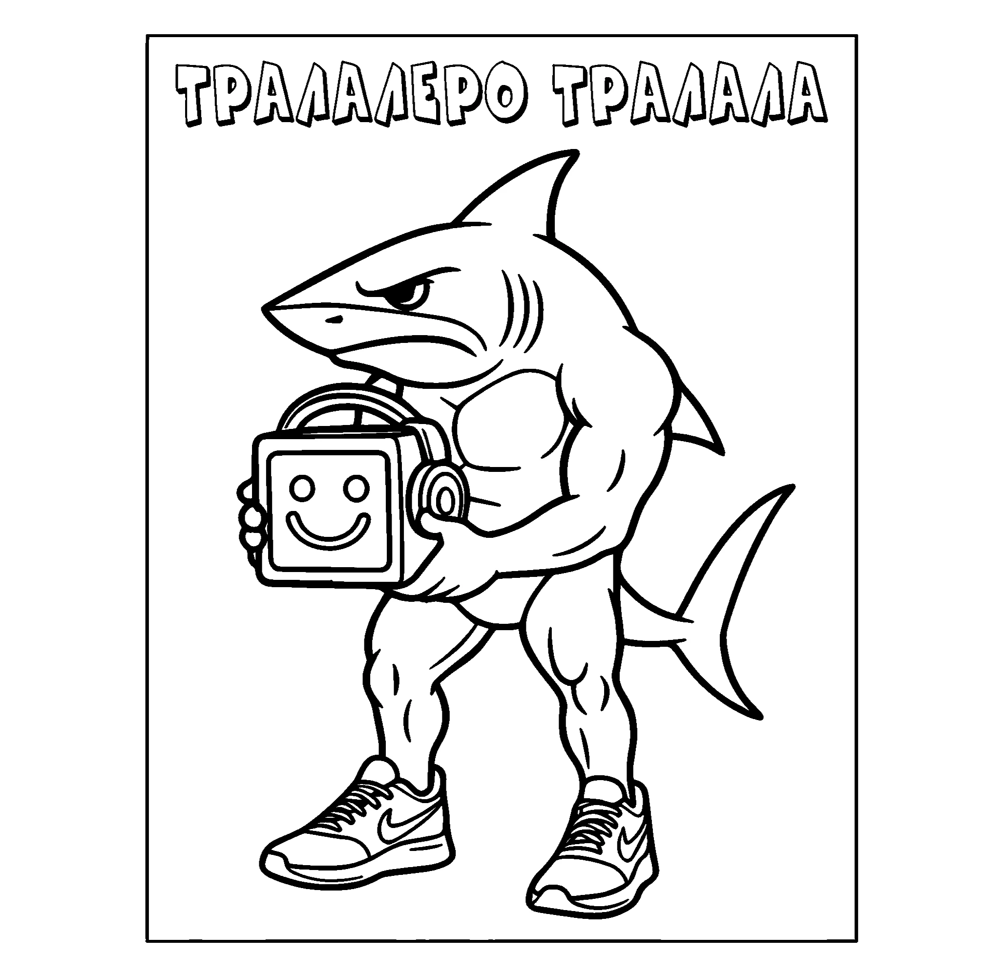 Тралалеро Тралала с колонкой, итальянский мем №9606. Популярные раскраски. Итальянские мемы с животными.
