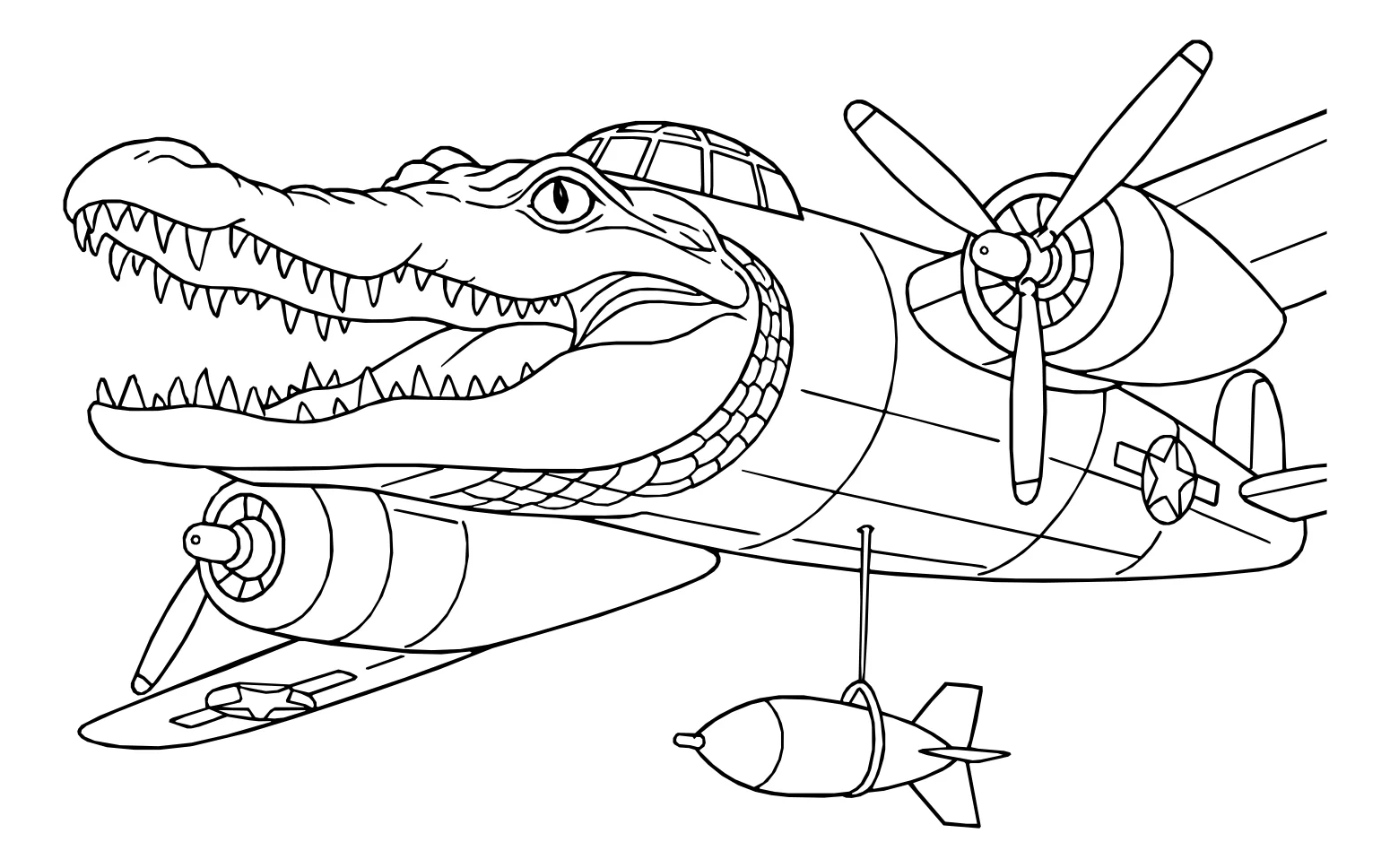 Bombardino Crocodilo (Бомбардиро Крокодило), картинка №11311. Популярные раскраски. Итальянские мемы с животными.