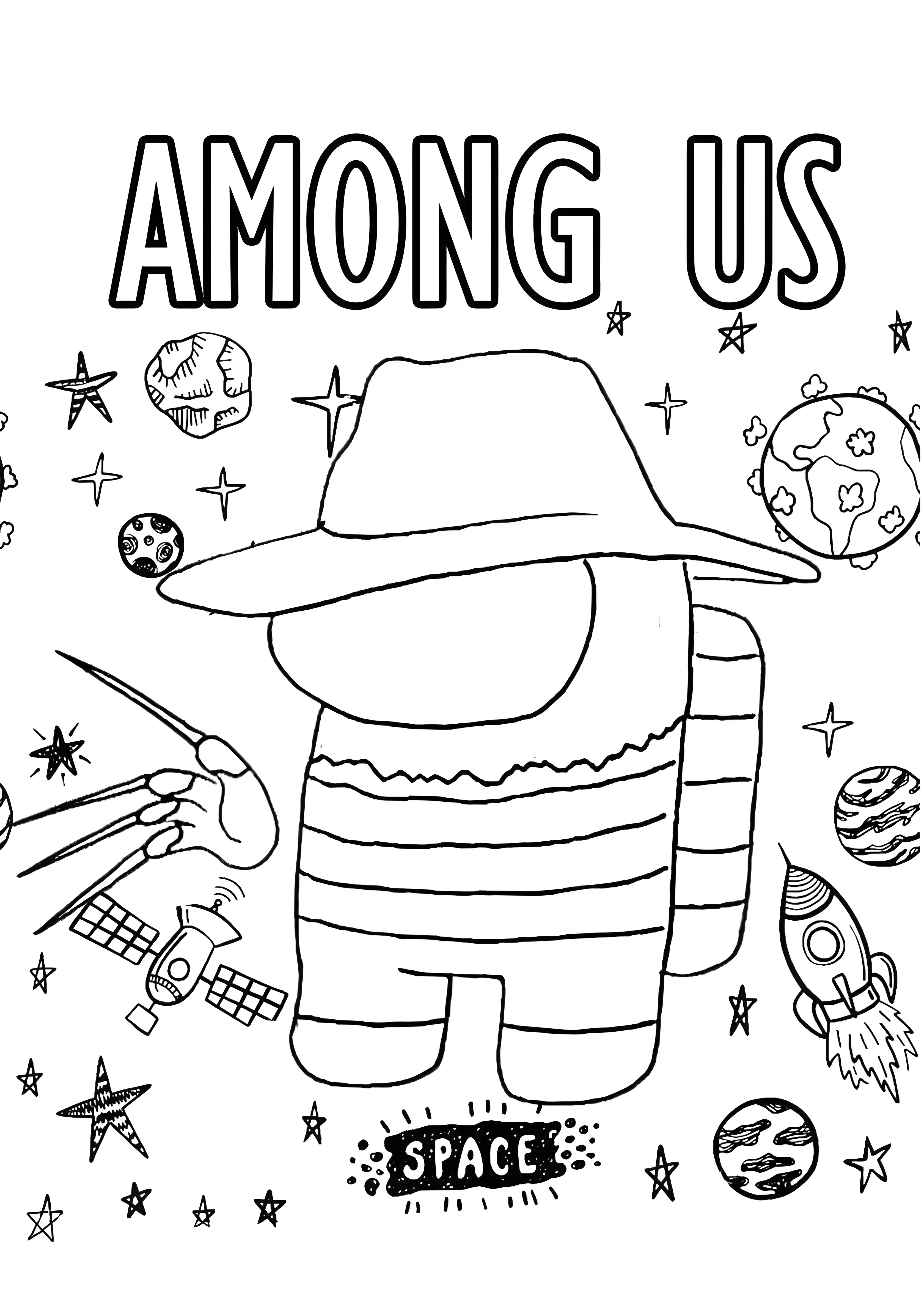 Among Us Фредди Крюгер №4505. Раскраски из игр. Амонг Ас (Among Us).