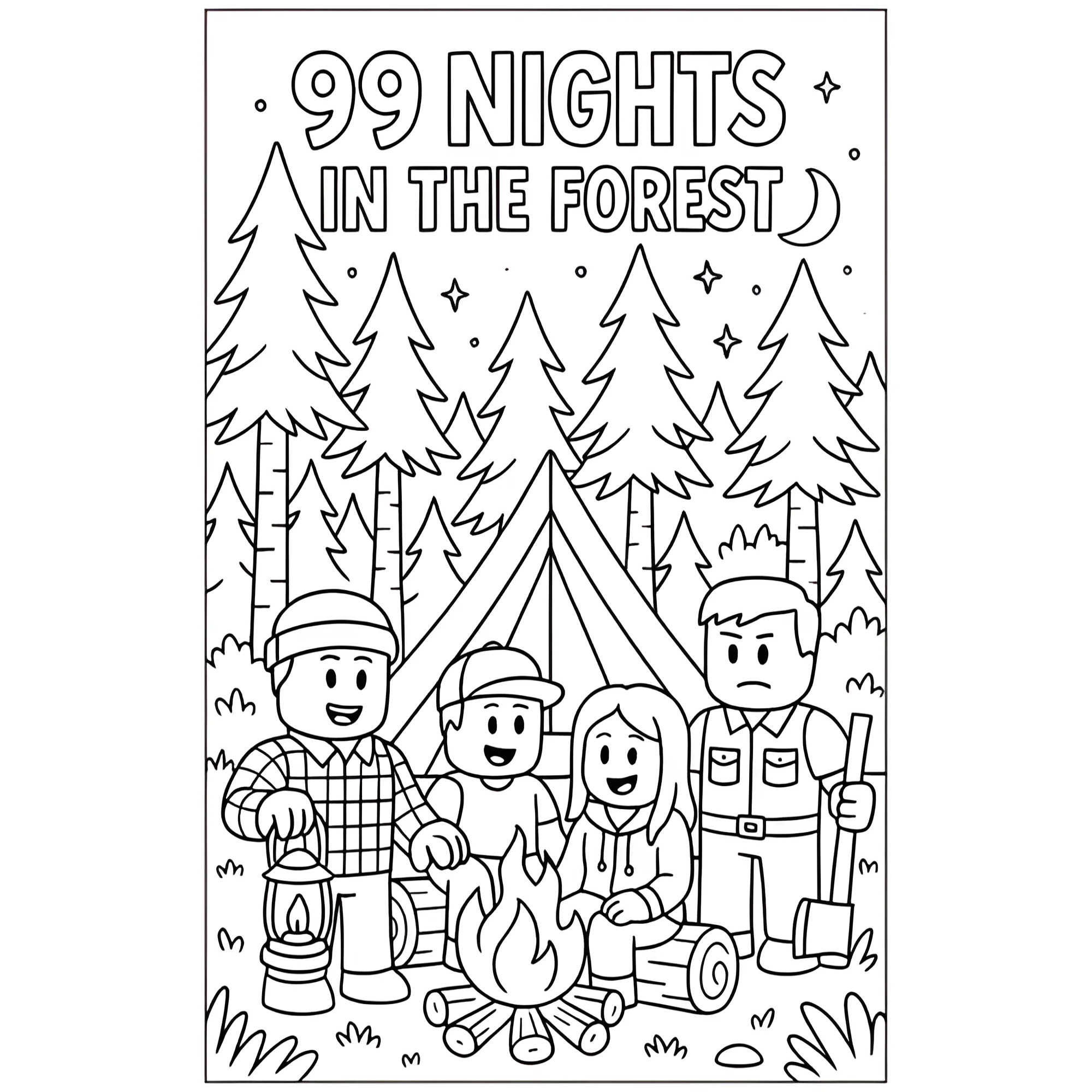 Игроки 99 ночей в лесу №3984. Раскраски из игр. Роблокс.