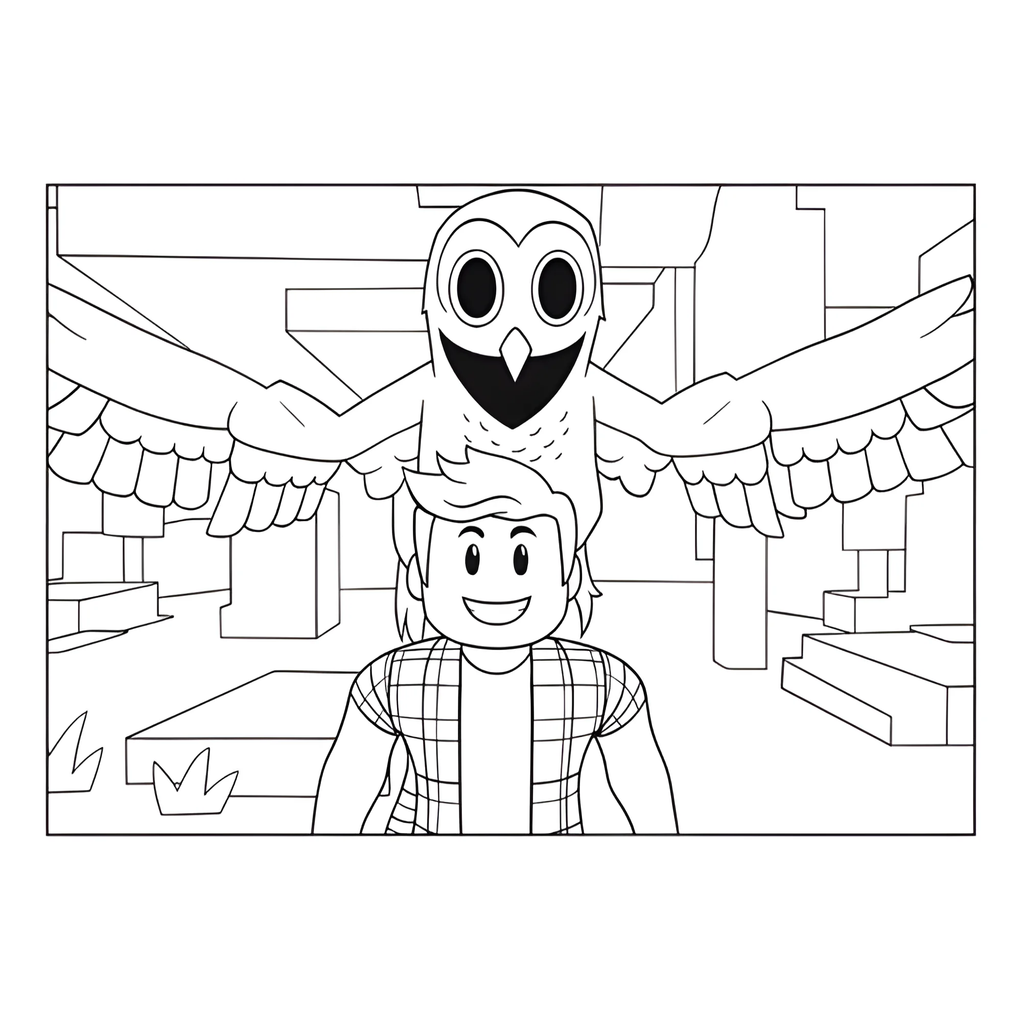 Сова рядом с игроком №4066. Раскраски из игр. Роблокс.