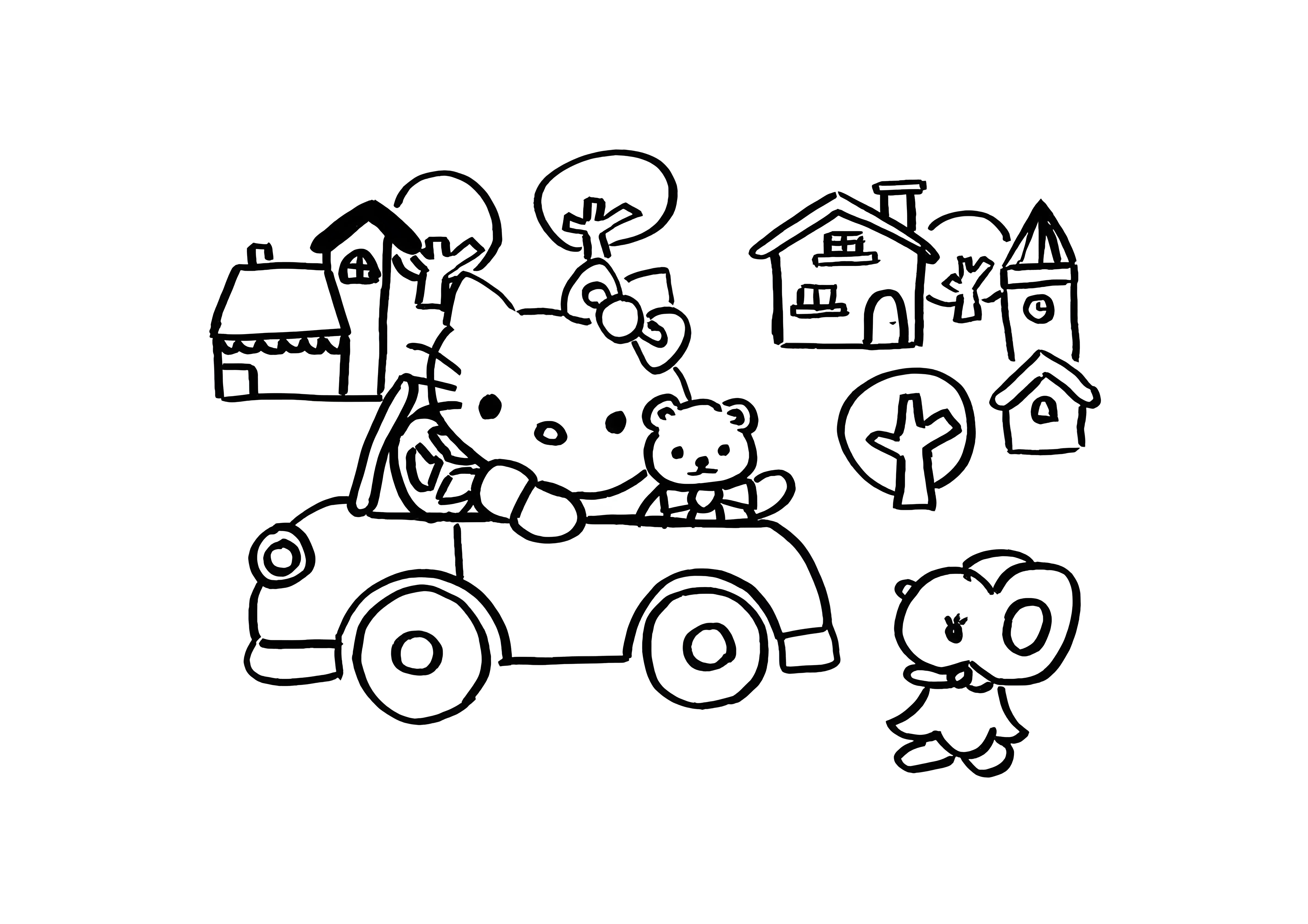 Дальняя поездка, раскраска Хелло Китти (Hello Kitty №2070. Раскраски из мультиков. Хелло Китти (Hello Kitty).
