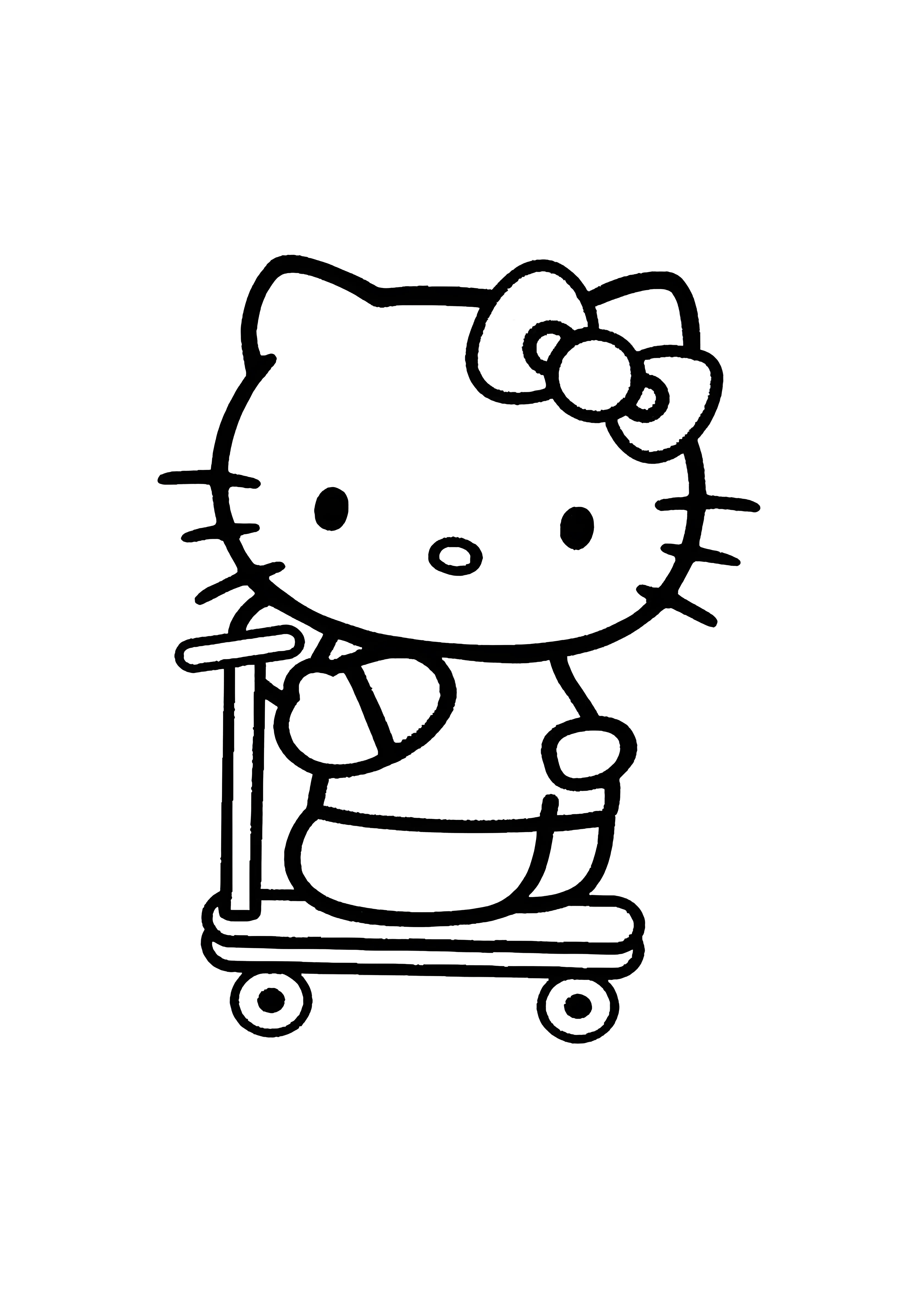 Кошечка на самокате №2024. Раскраски из мультиков. Хелло Китти (Hello Kitty).