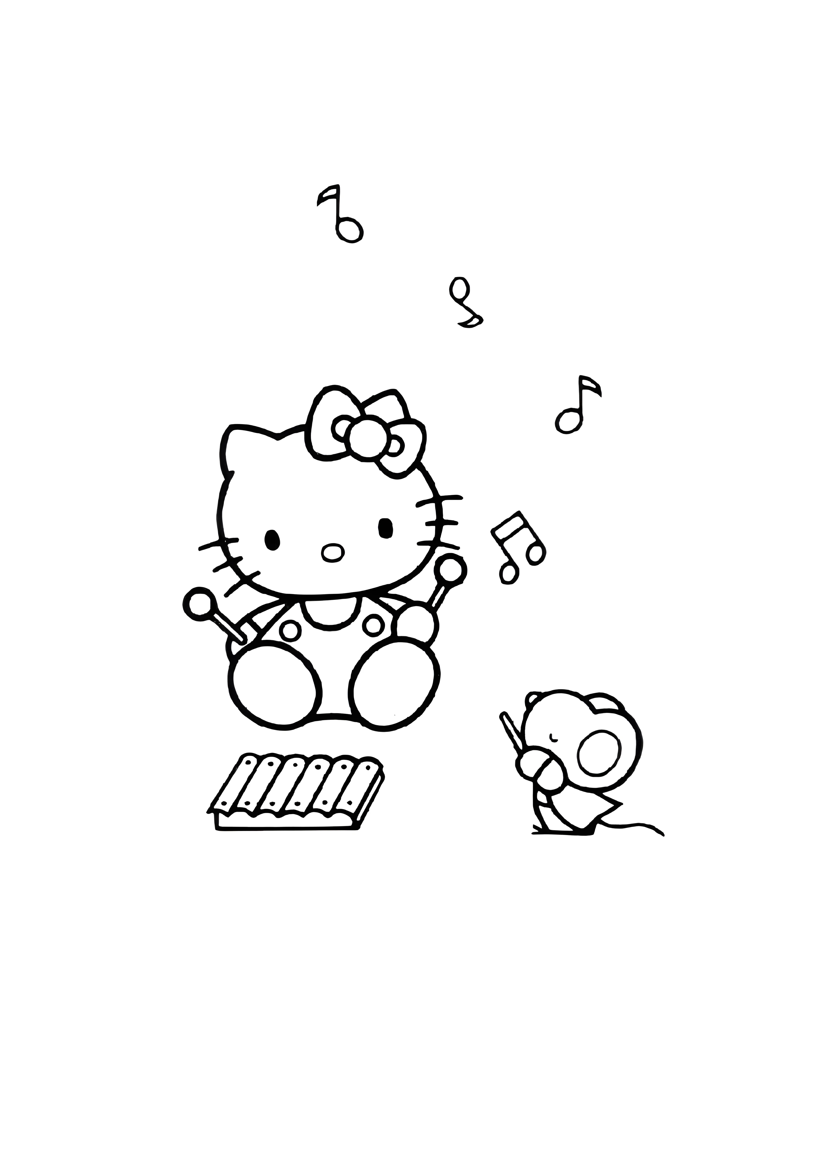 Музыкальные занятия Китти №2061. Раскраски из мультиков. Хелло Китти (Hello Kitty).