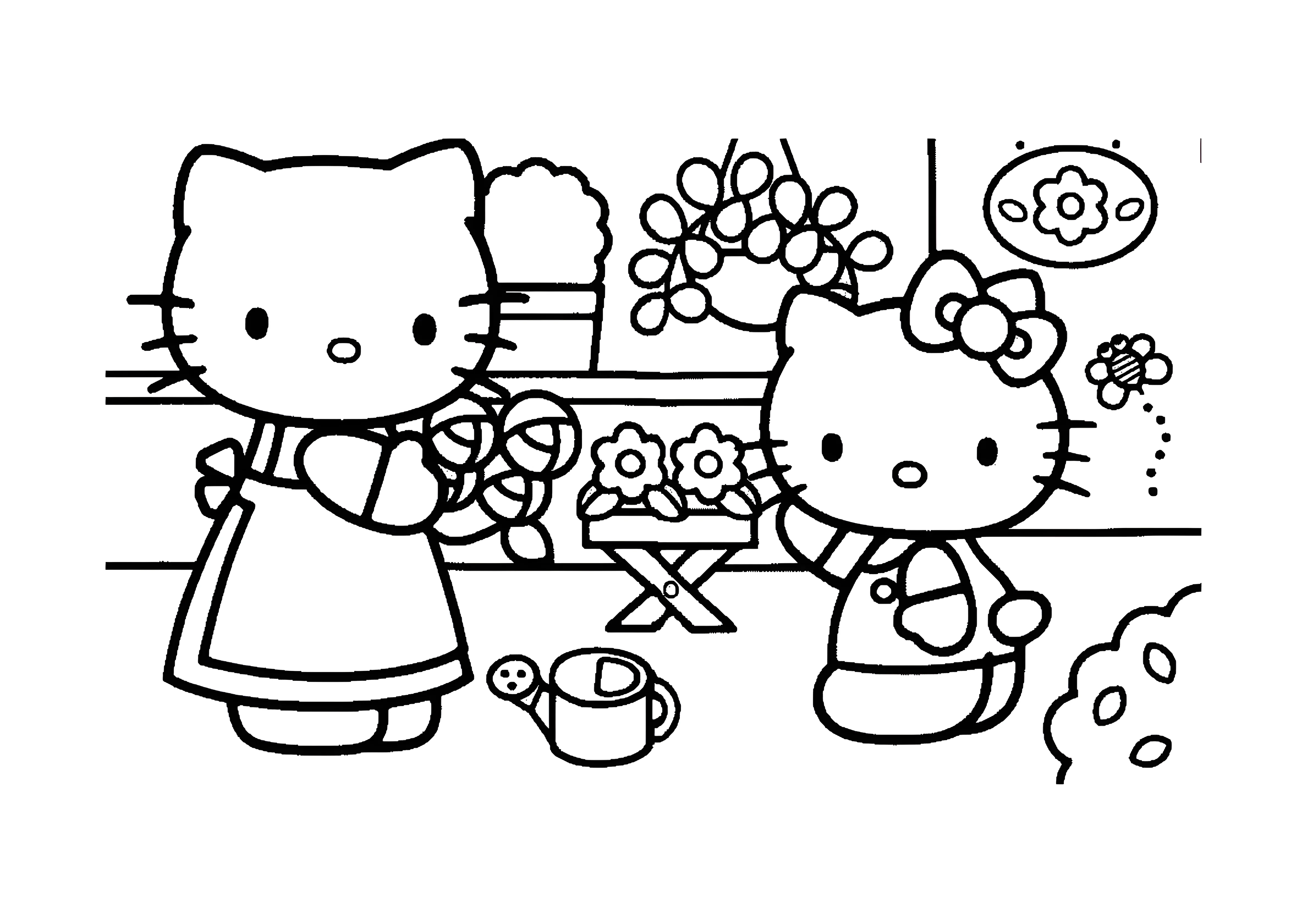 Работа в саду №2042. Раскраски из мультиков. Хелло Китти (Hello Kitty).