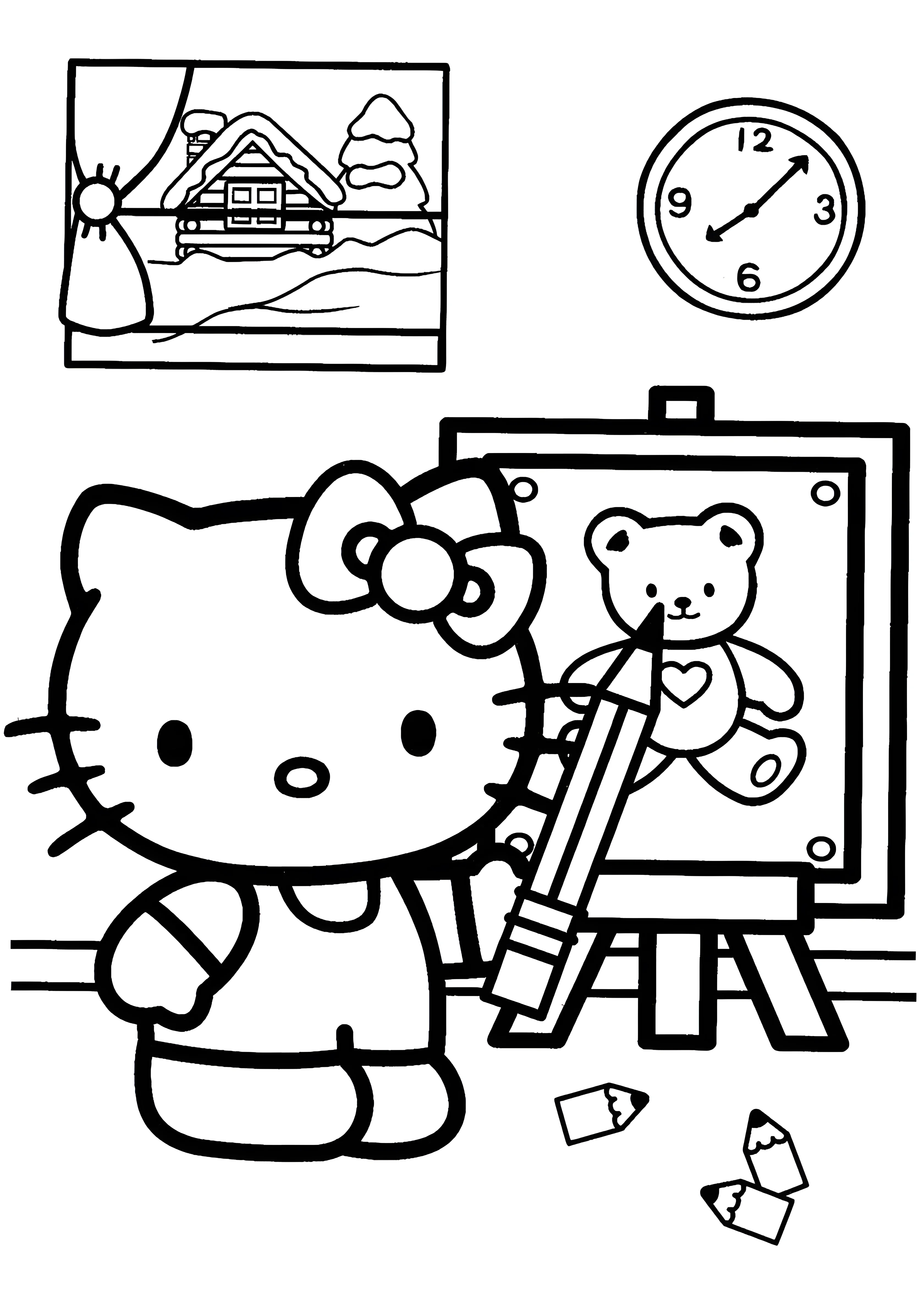 Рисунок карандашом №2043. Раскраски из мультиков. Хелло Китти (Hello Kitty).