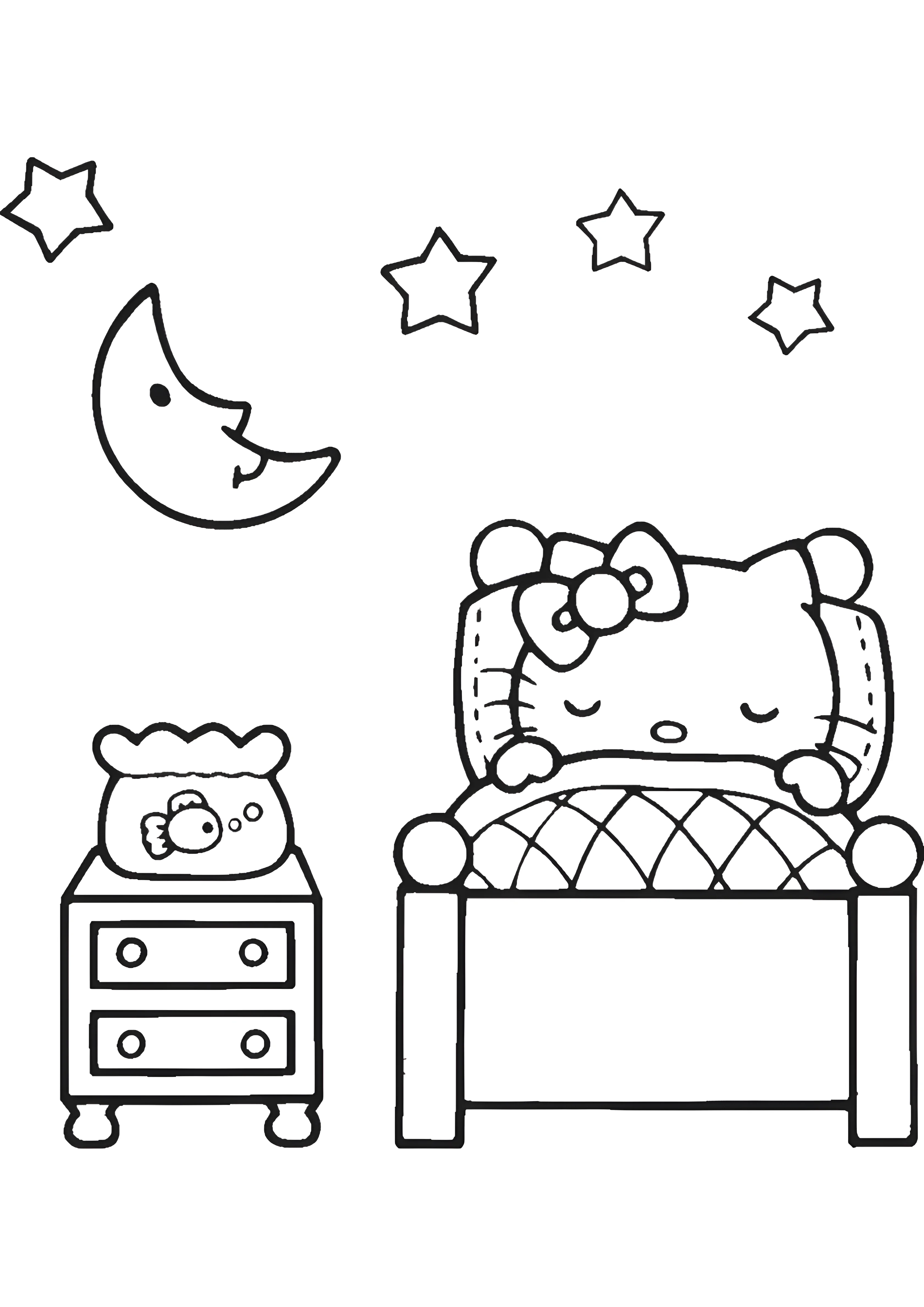 Спокойной ночи, раскраска Хелло Китти (Hello Kitty №2028. Раскраски из мультиков. Хелло Китти (Hello Kitty).