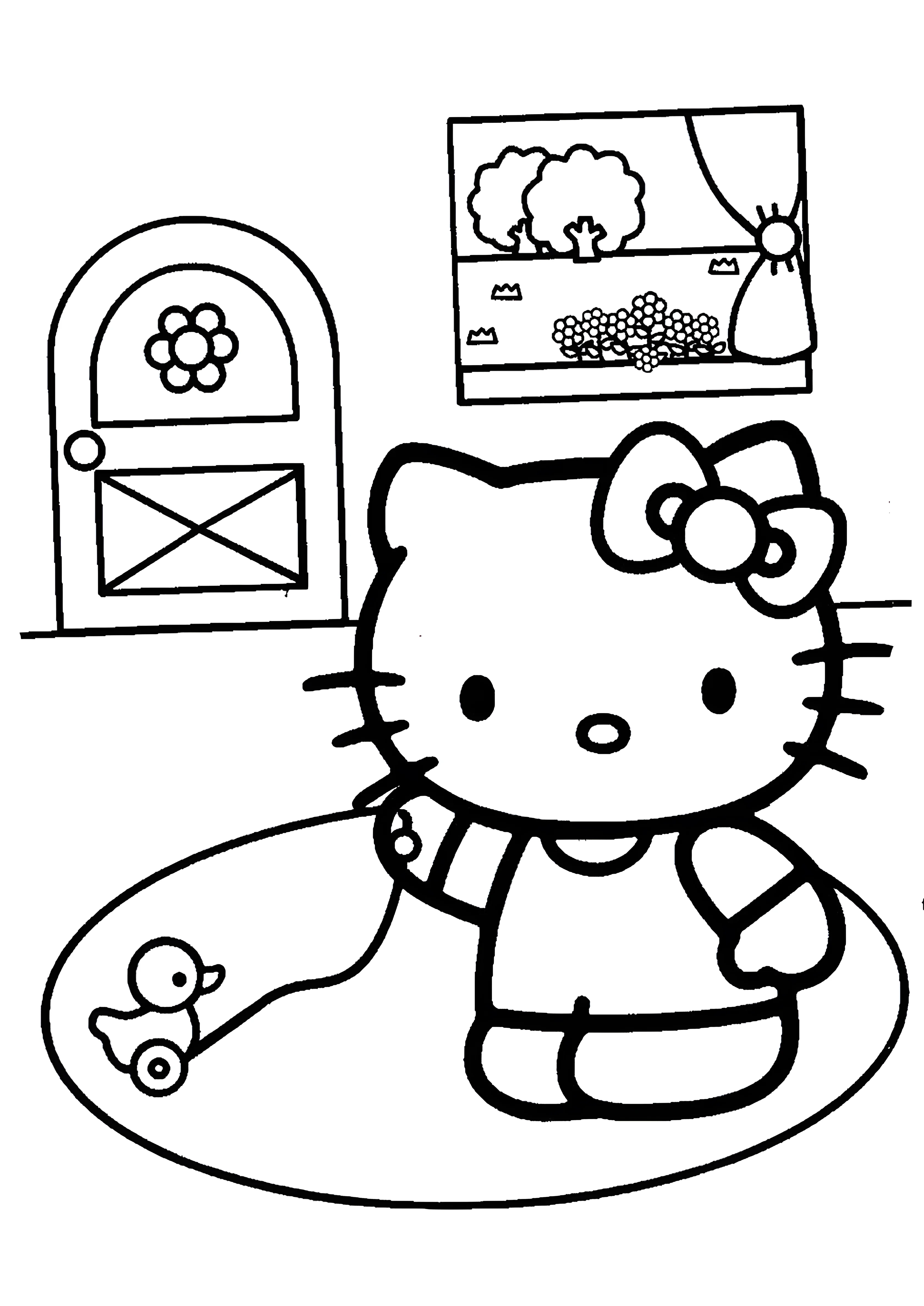 Уточка на веревке №2021. Раскраски из мультиков. Хелло Китти (Hello Kitty).