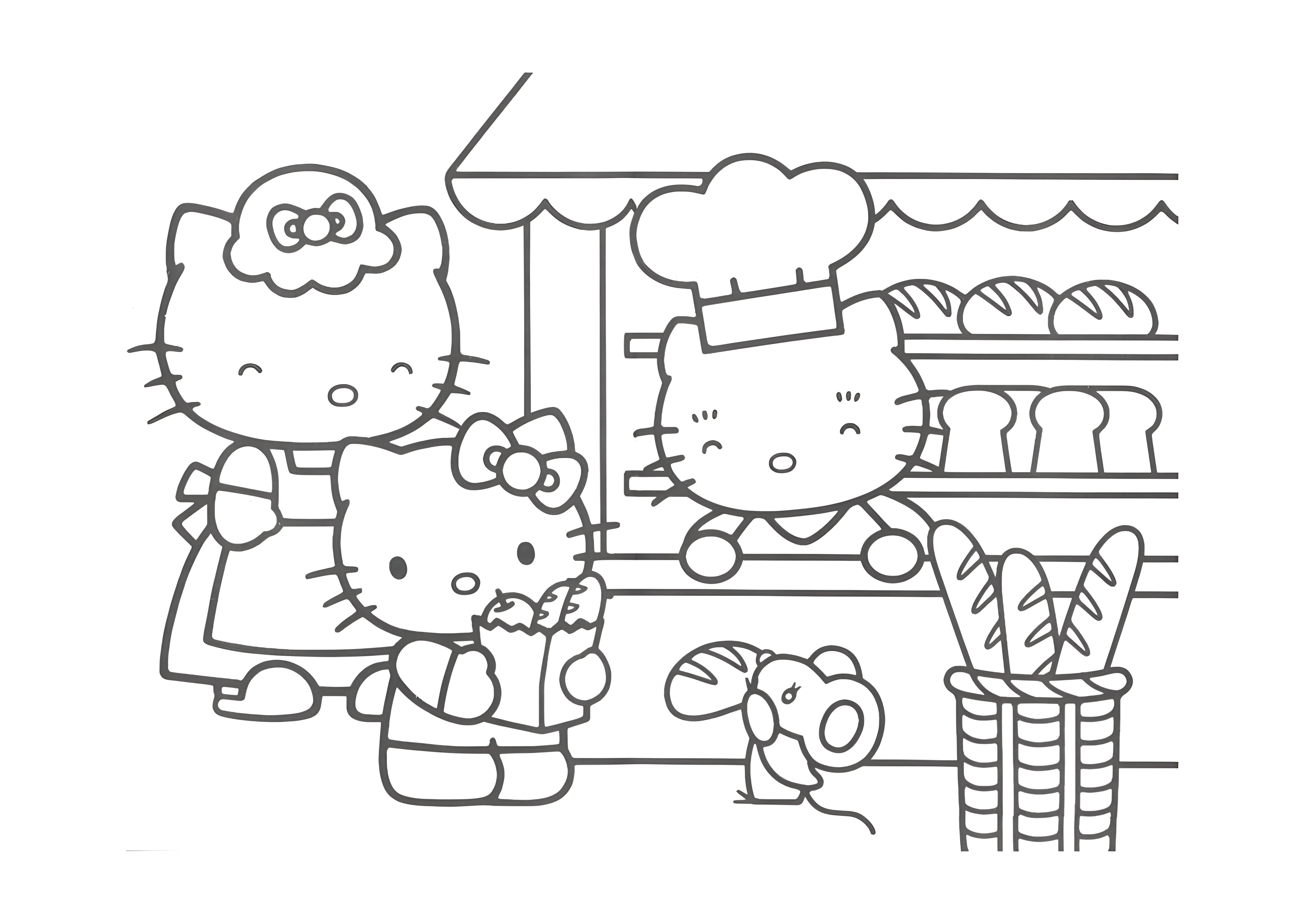 Хелло Китти в булочной №2086. Раскраски из мультиков. Хелло Китти (Hello Kitty).