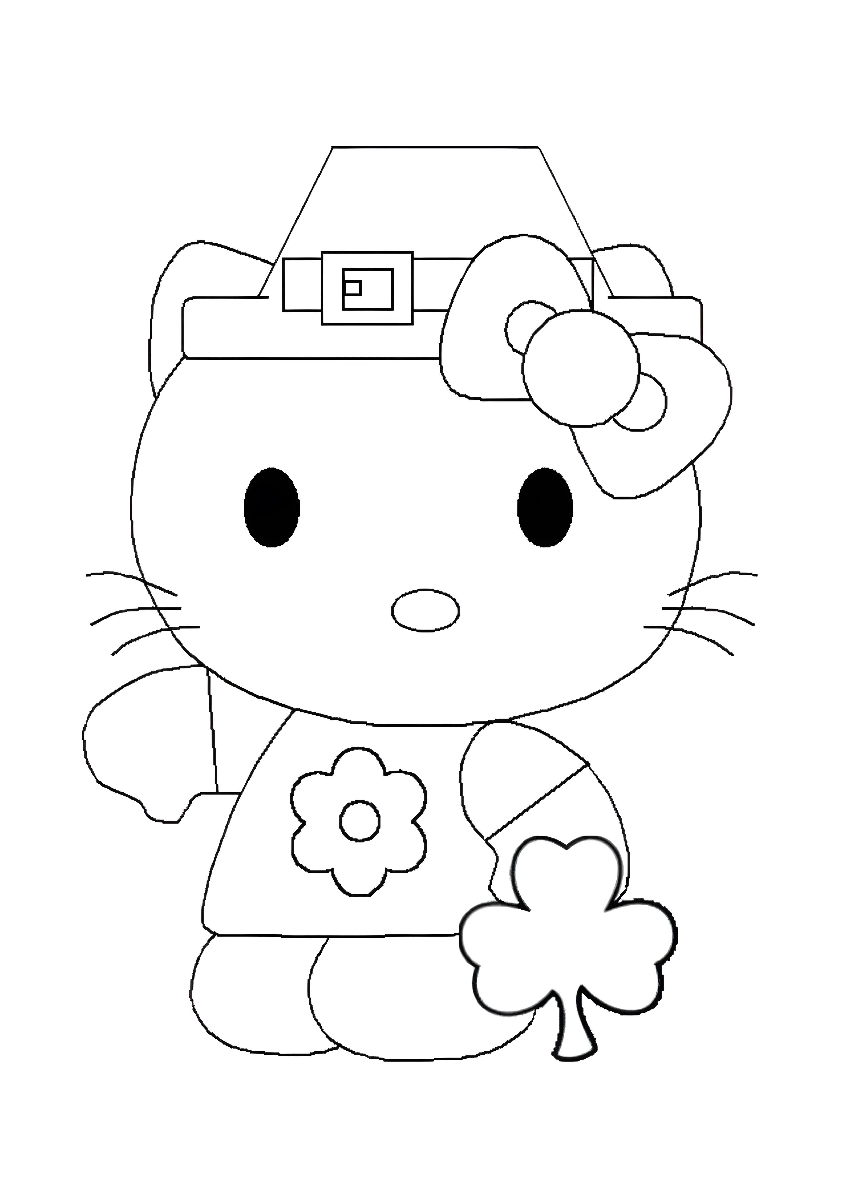 Хелло Китти в странной шляпе №2118. Раскраски из мультиков. Хелло Китти (Hello Kitty).