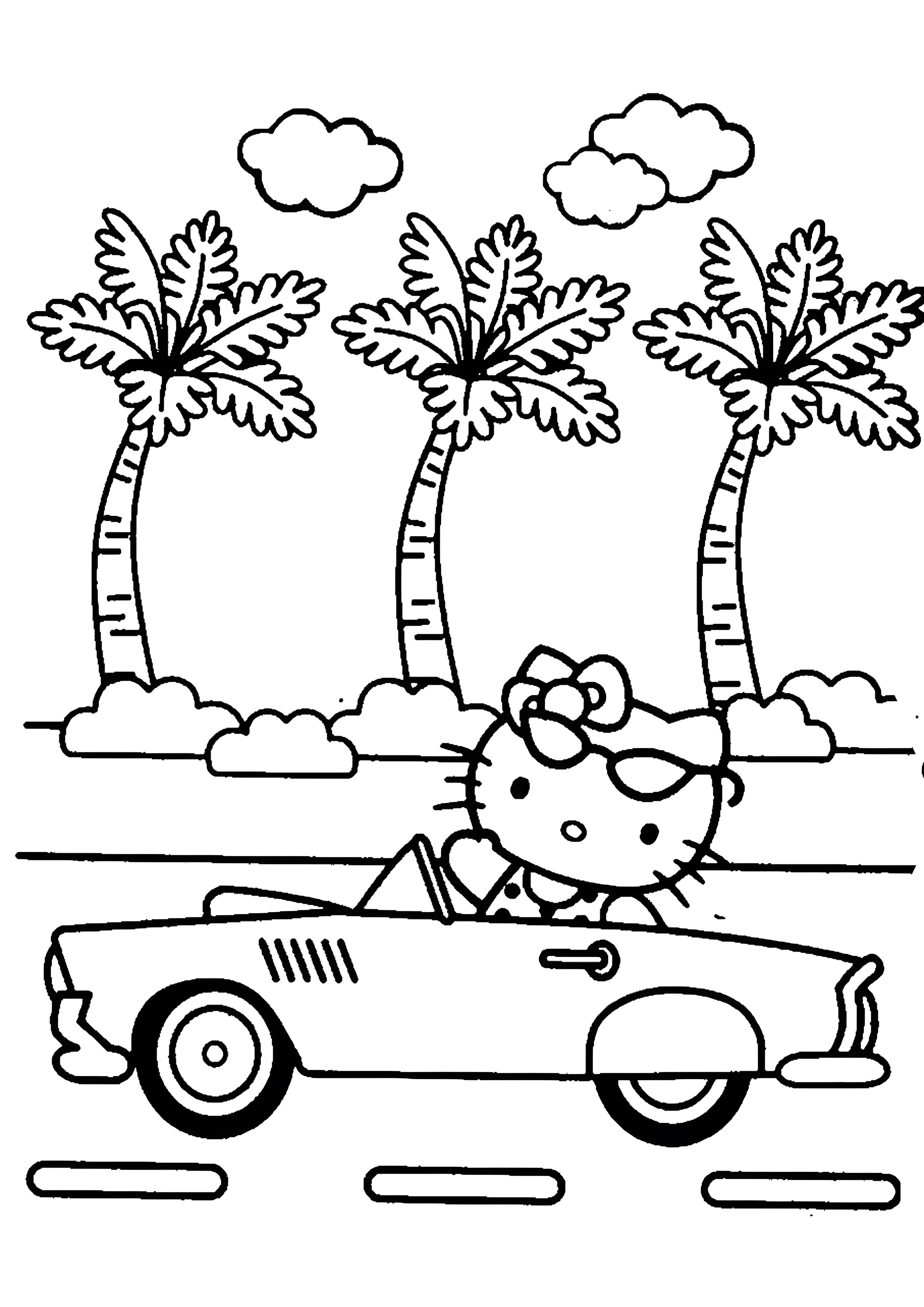 Хелло Китти и кабриолет №2089. Раскраски из мультиков. Хелло Китти (Hello Kitty).
