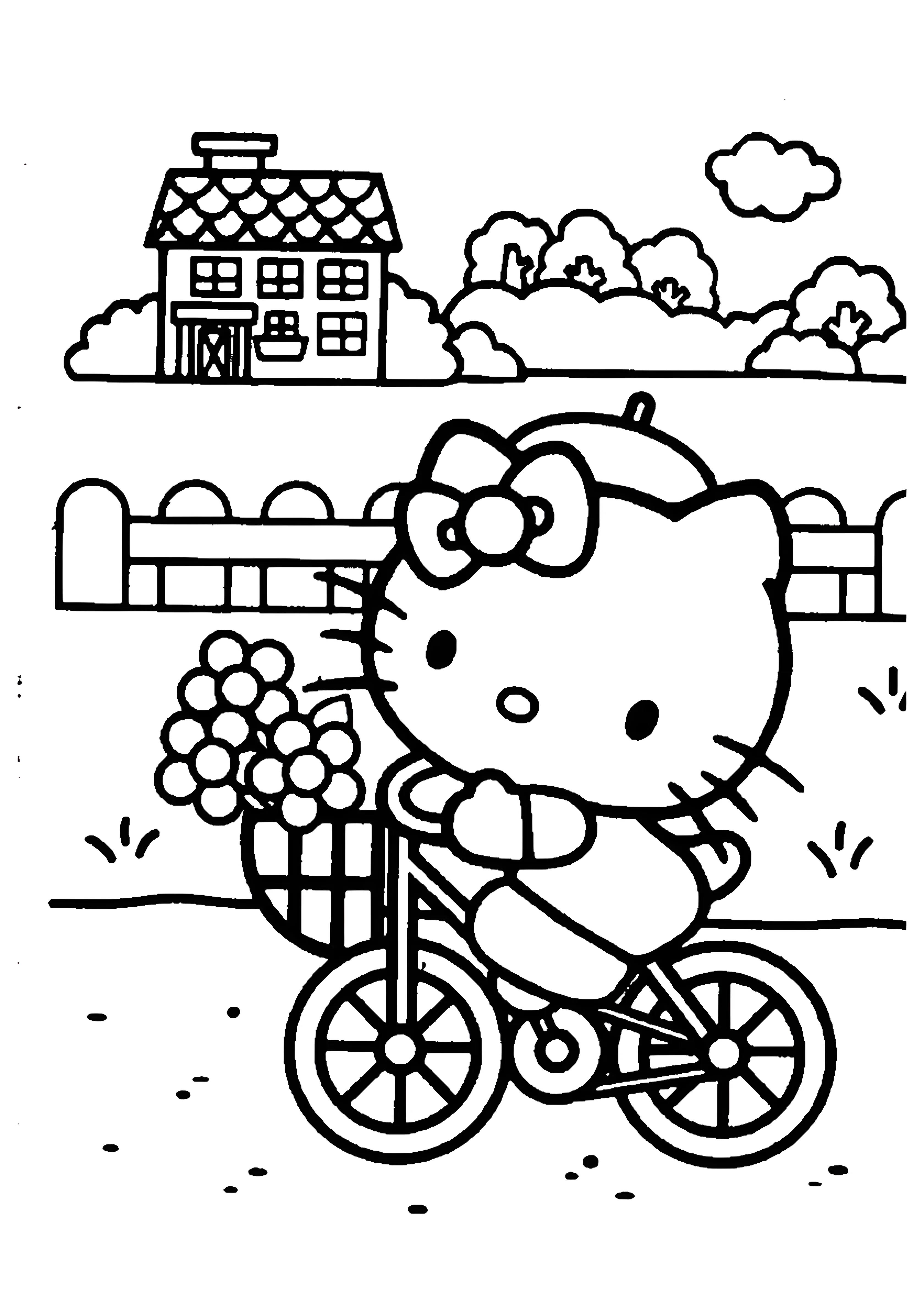 Хелло Китти на велосипеде №2018. Раскраски из мультиков. Хелло Китти (Hello Kitty).