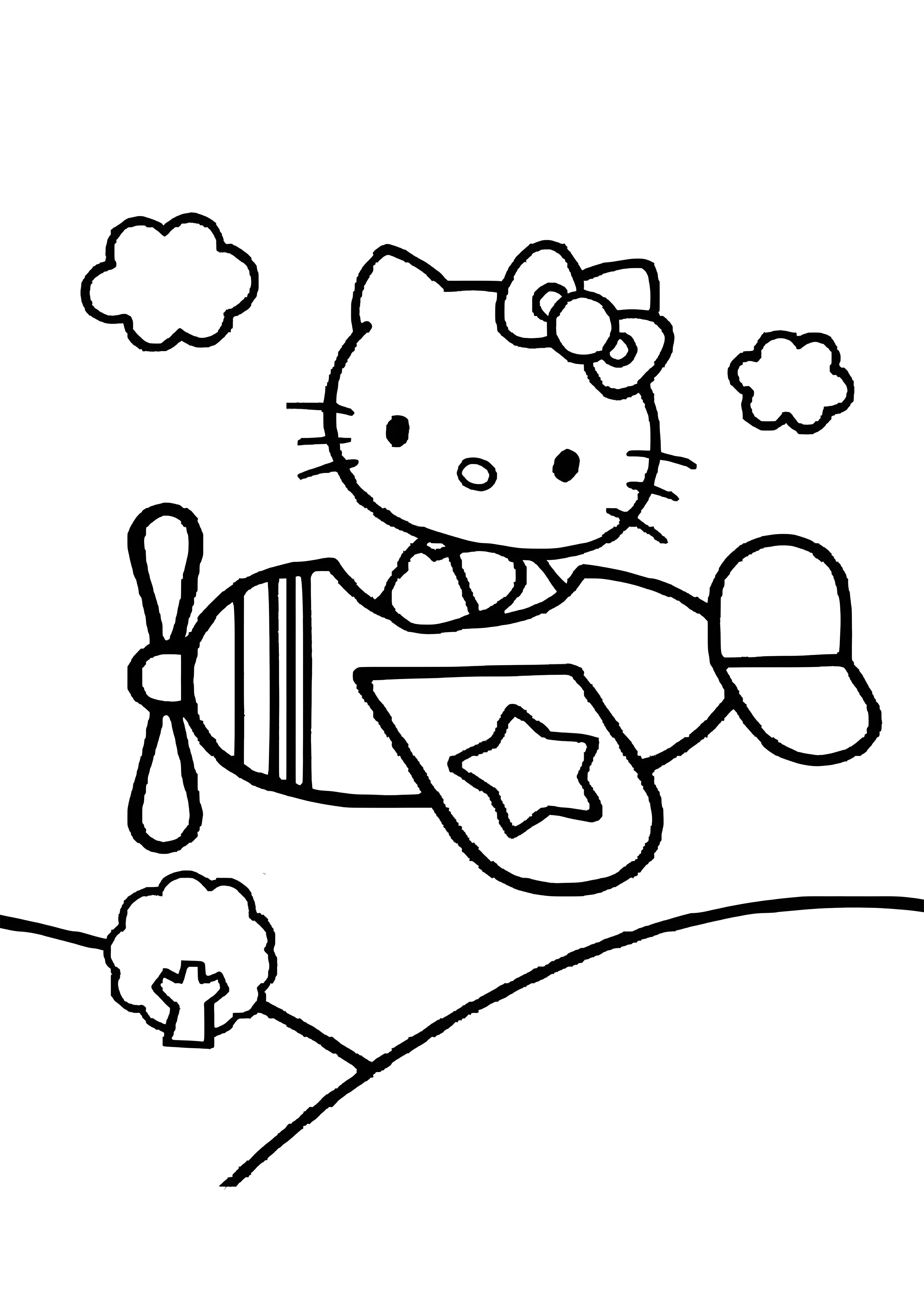 Хелло Китти на самолете №2068. Раскраски из мультиков. Хелло Китти (Hello Kitty).
