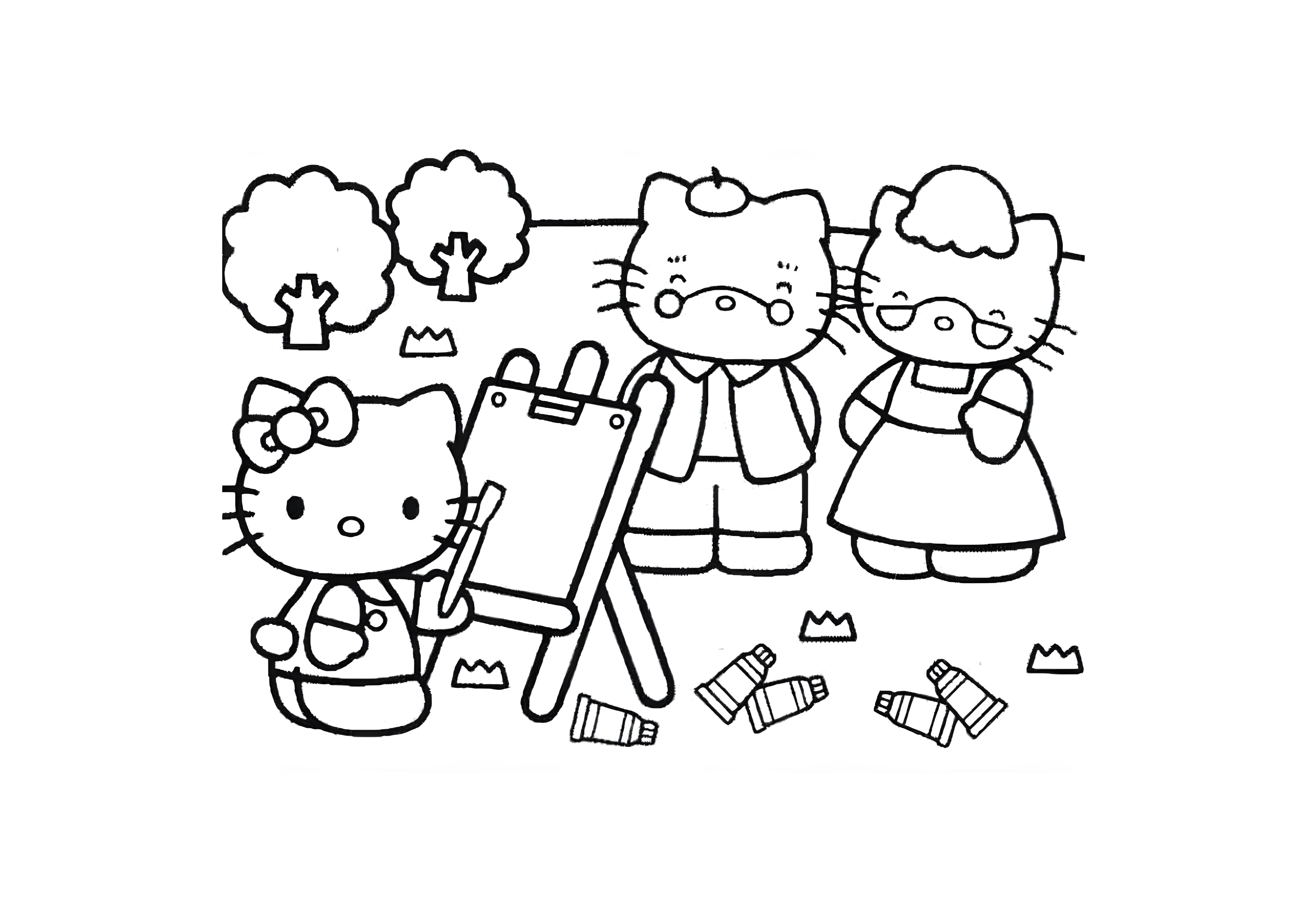 Хелло Китти рисует портрет №2076. Раскраски из мультиков. Хелло Китти (Hello Kitty).