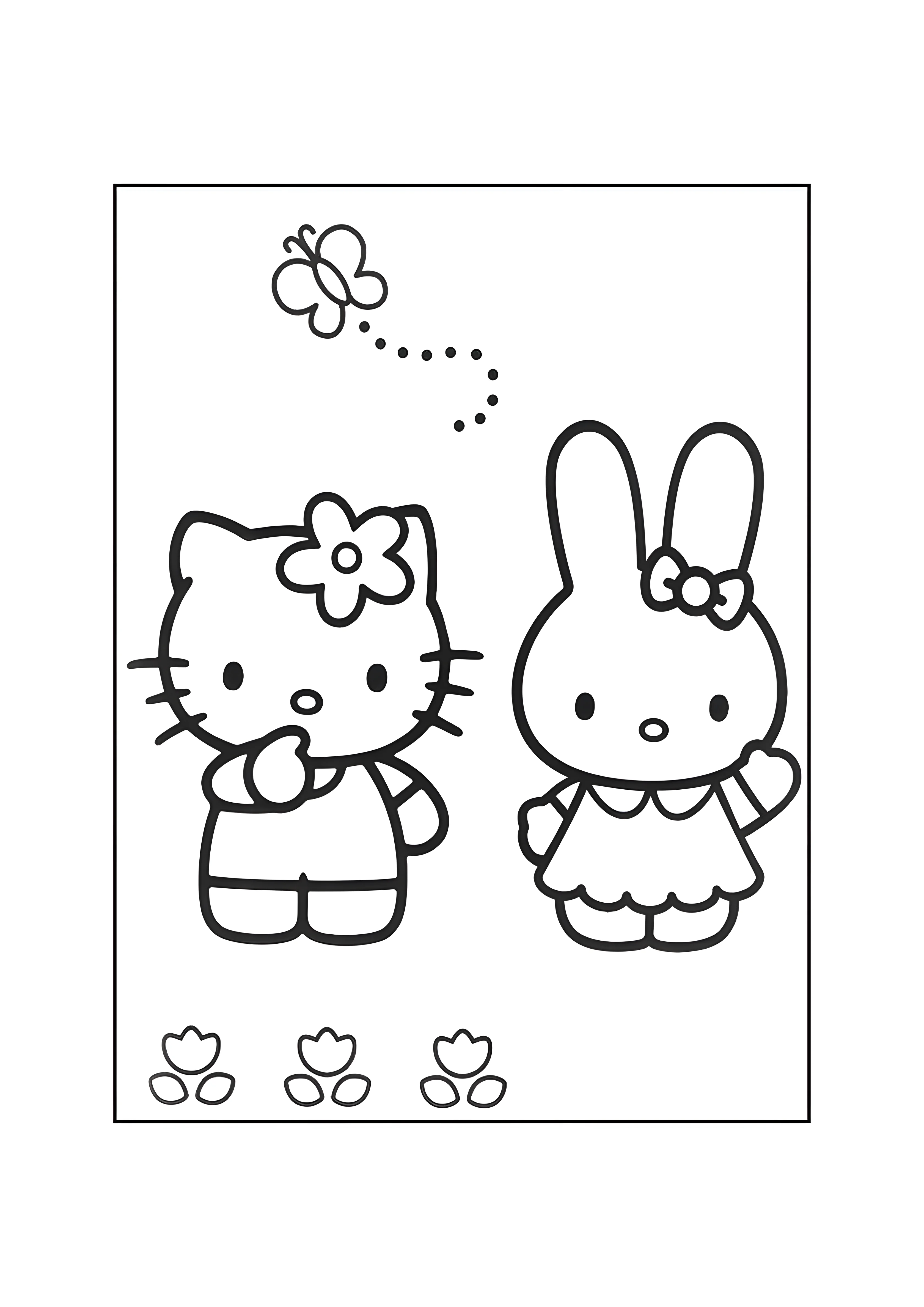 Хелло Китти с подругой №2095. Раскраски из мультиков. Хелло Китти (Hello Kitty).
