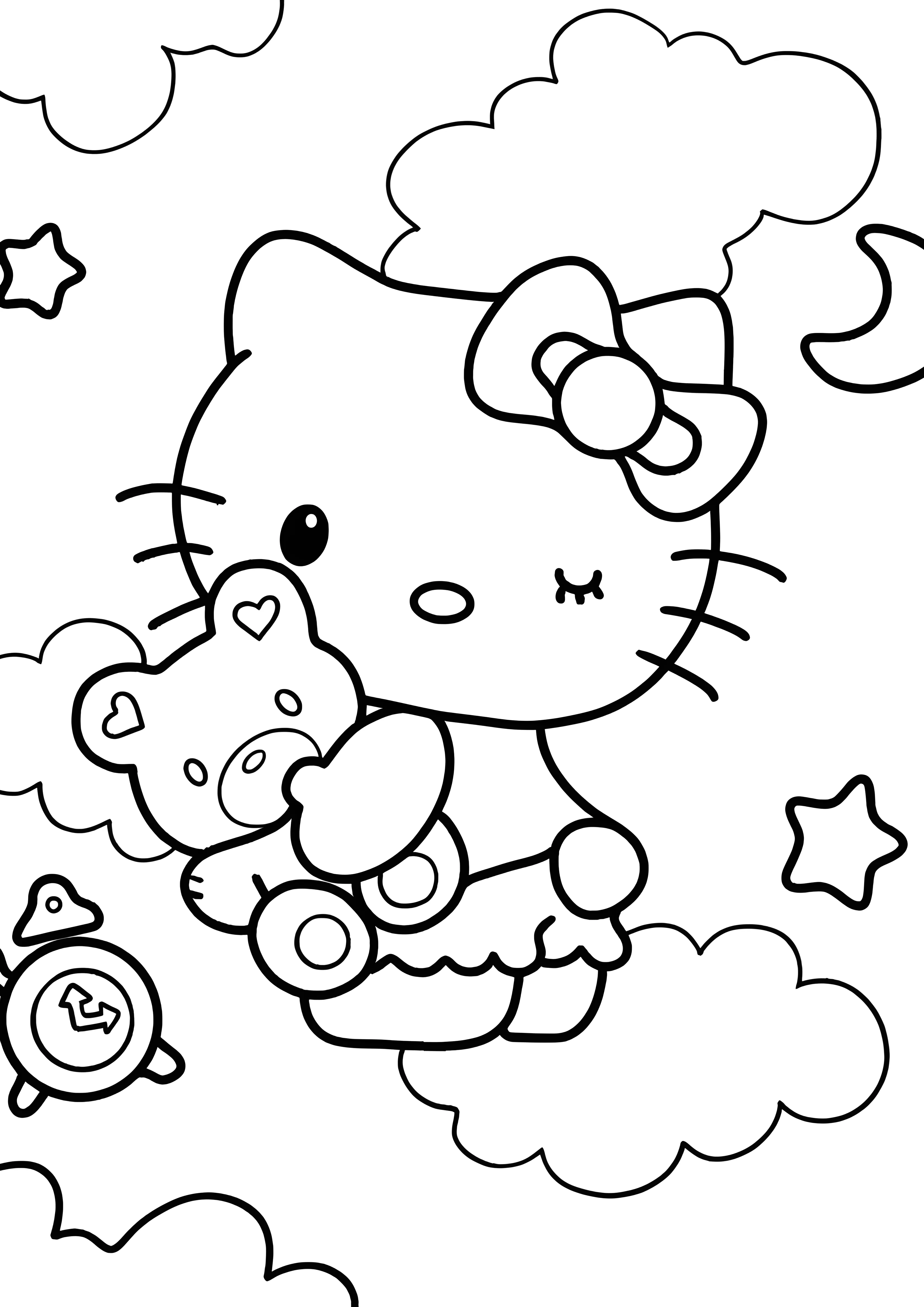 Китти с плюшевым мишкой №2097. Раскраски из мультиков. Хелло Китти (Hello Kitty).