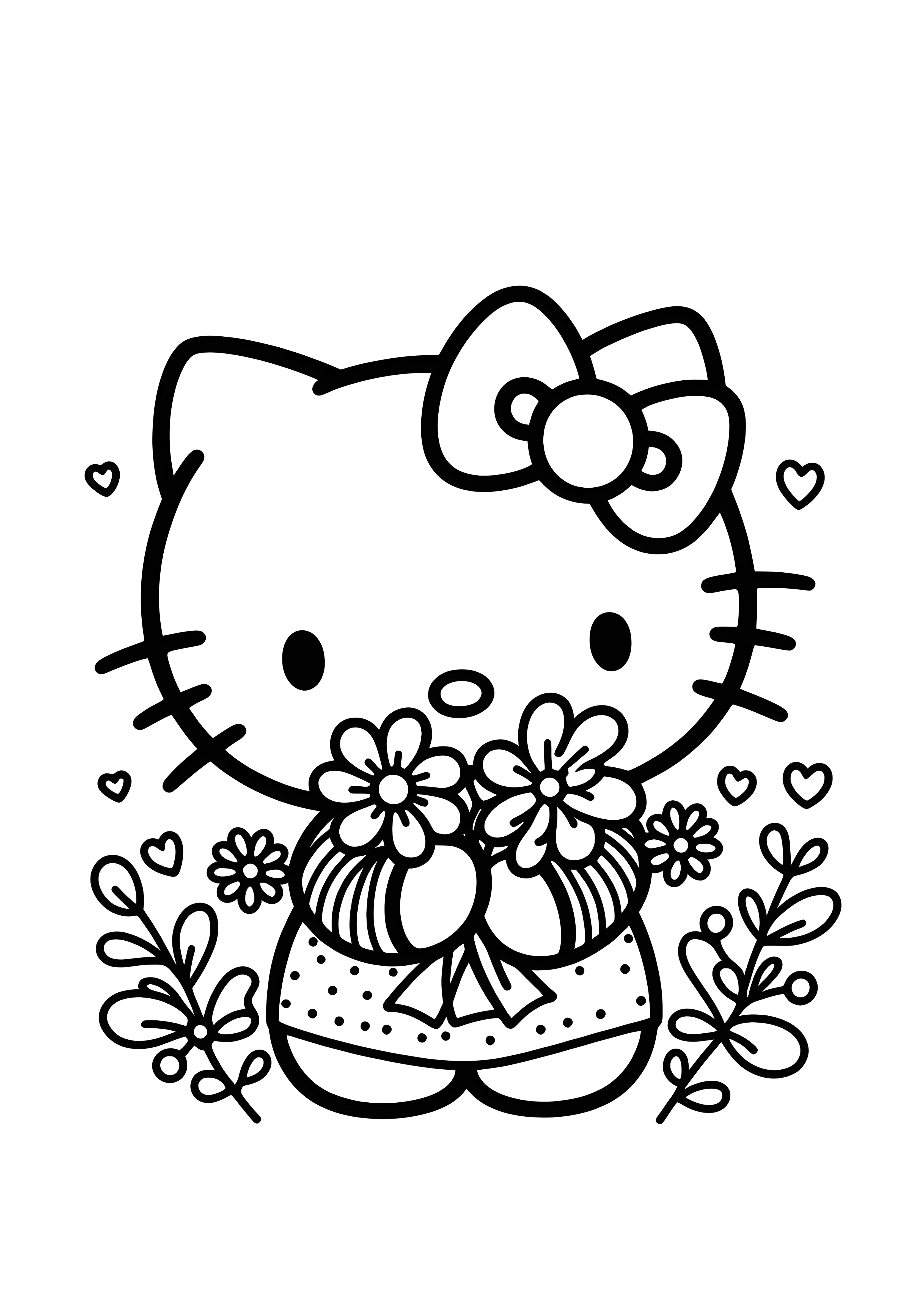 Кошечка с маргаритками №2107. Раскраски из мультиков. Хелло Китти (Hello Kitty).