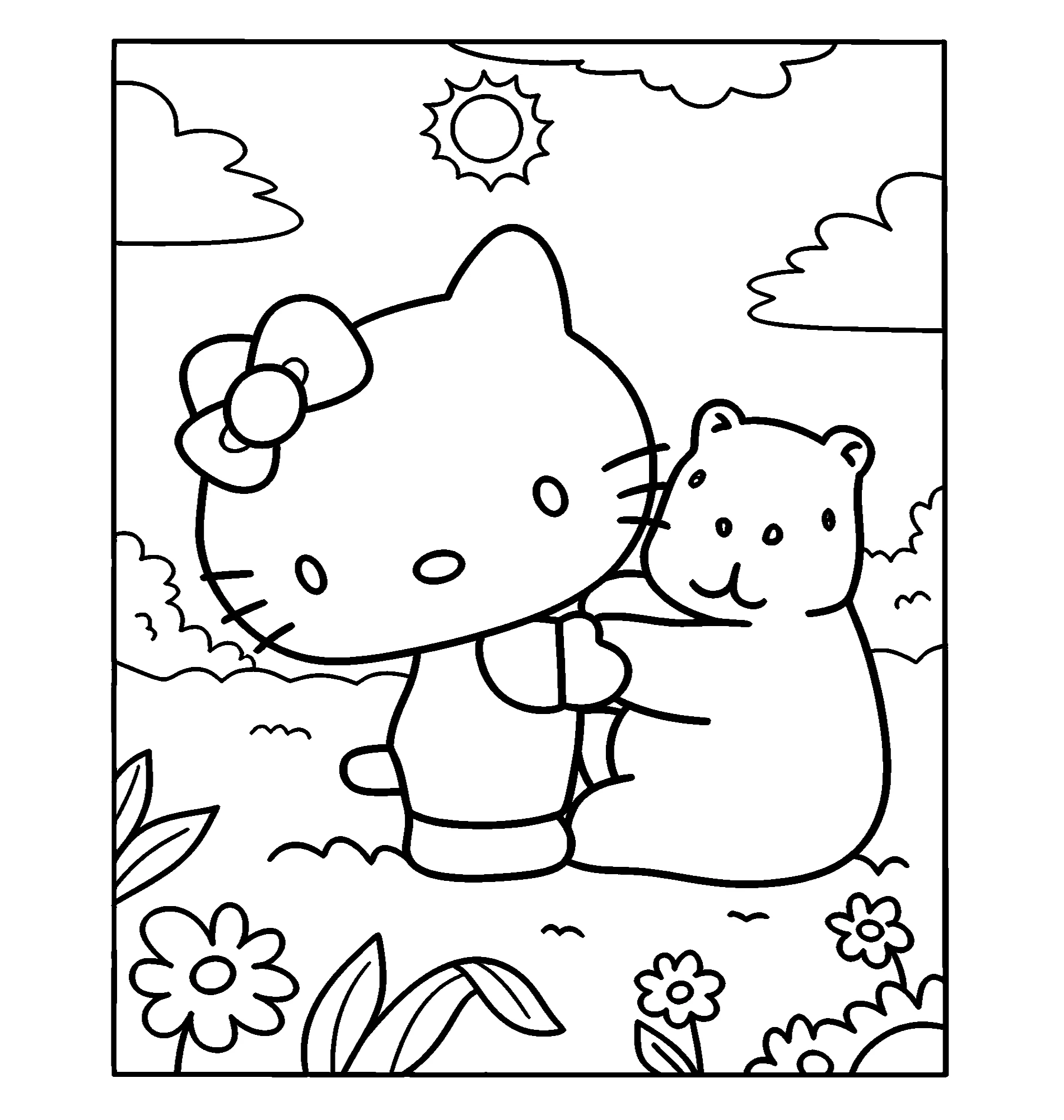 Хелло Китти и капибара №2174. Раскраски из мультиков. Хелло Китти (Hello Kitty).
