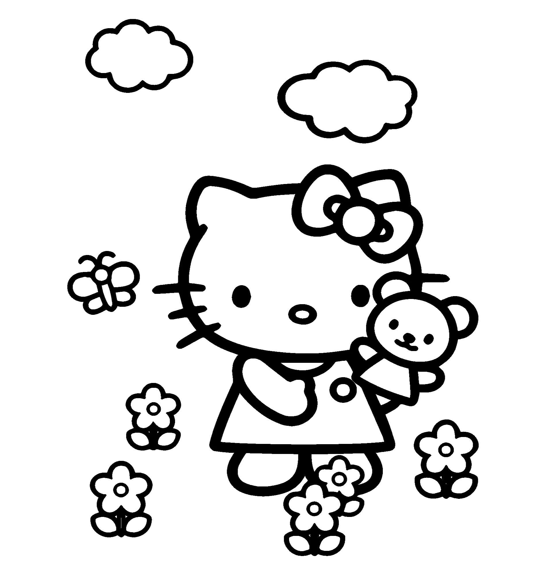 Хелло Китти с медвежонком №2176. Раскраски из мультиков. Хелло Китти (Hello Kitty).