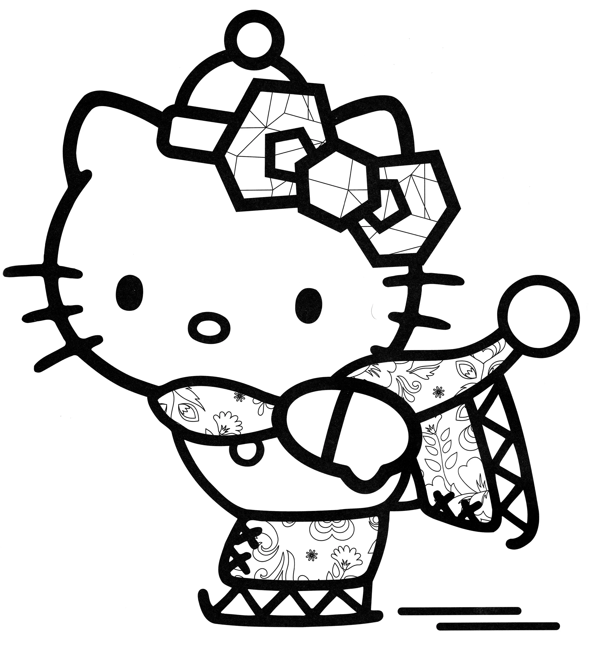 Хелло Китти на коньках №2141. Раскраски из мультиков. Хелло Китти (Hello Kitty).