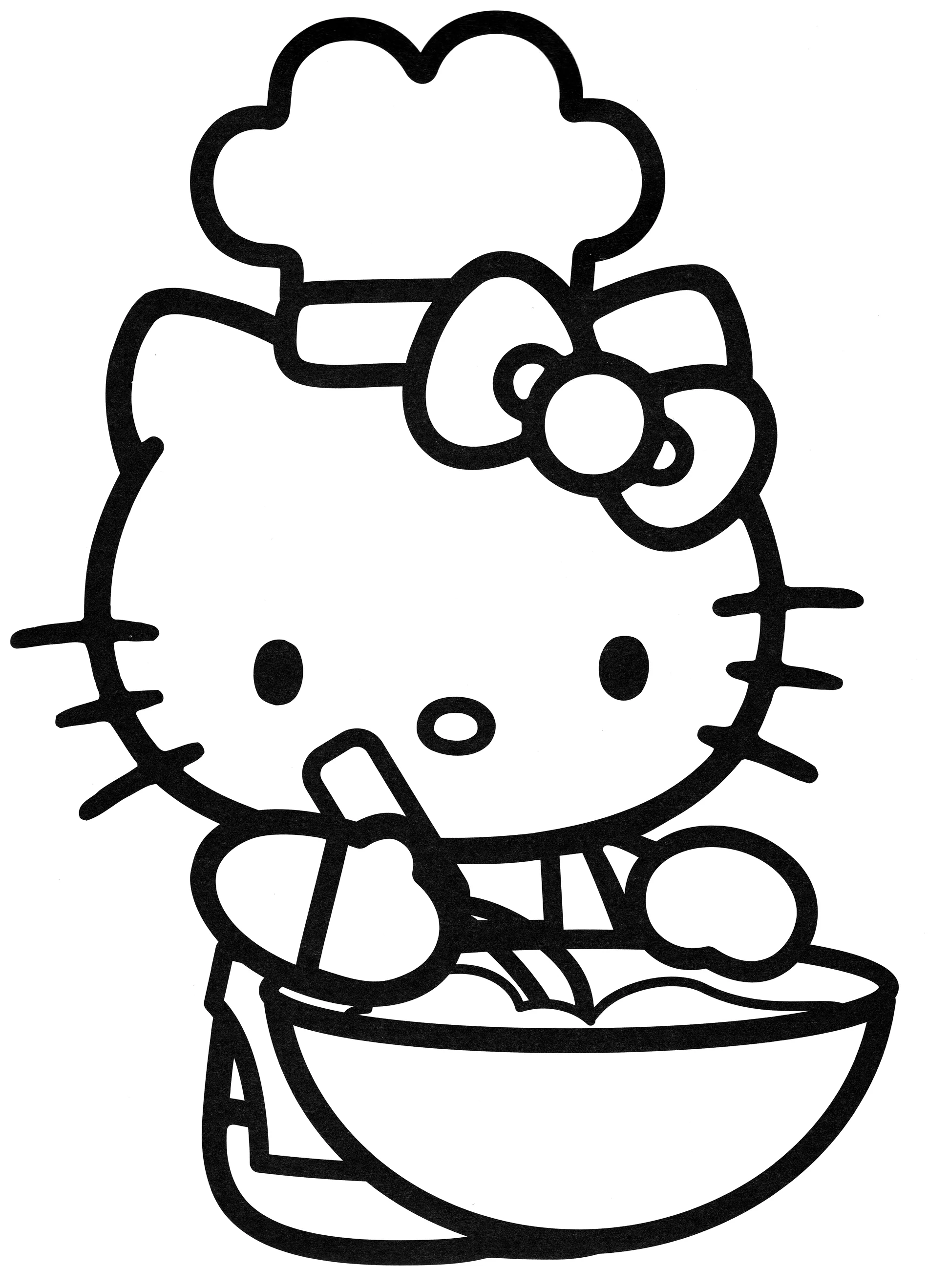 Хелло Китти делает тесто №2142. Раскраски из мультиков. Хелло Китти (Hello Kitty).