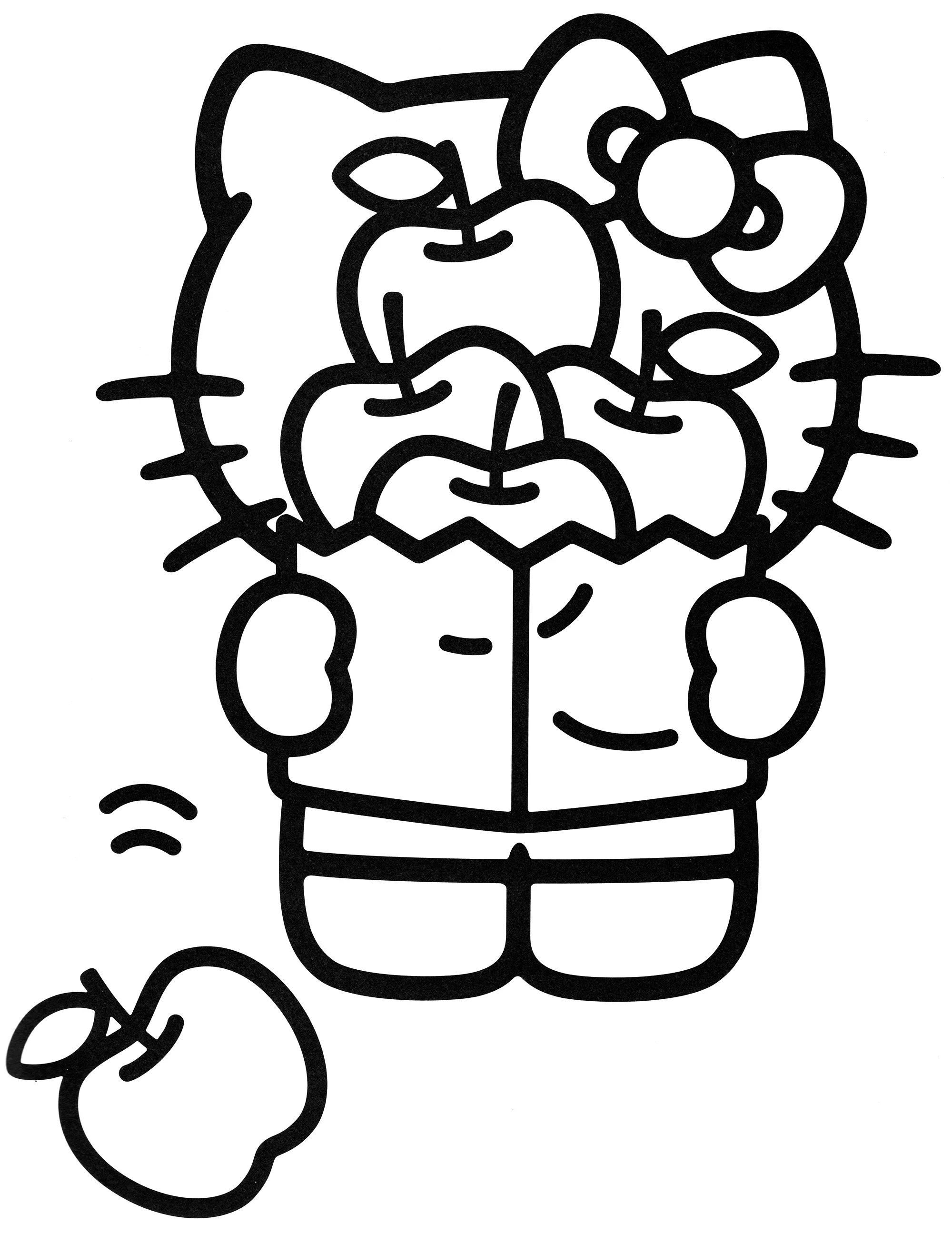 Китти несет пакет яблок №2144. Раскраски из мультиков. Хелло Китти (Hello Kitty).