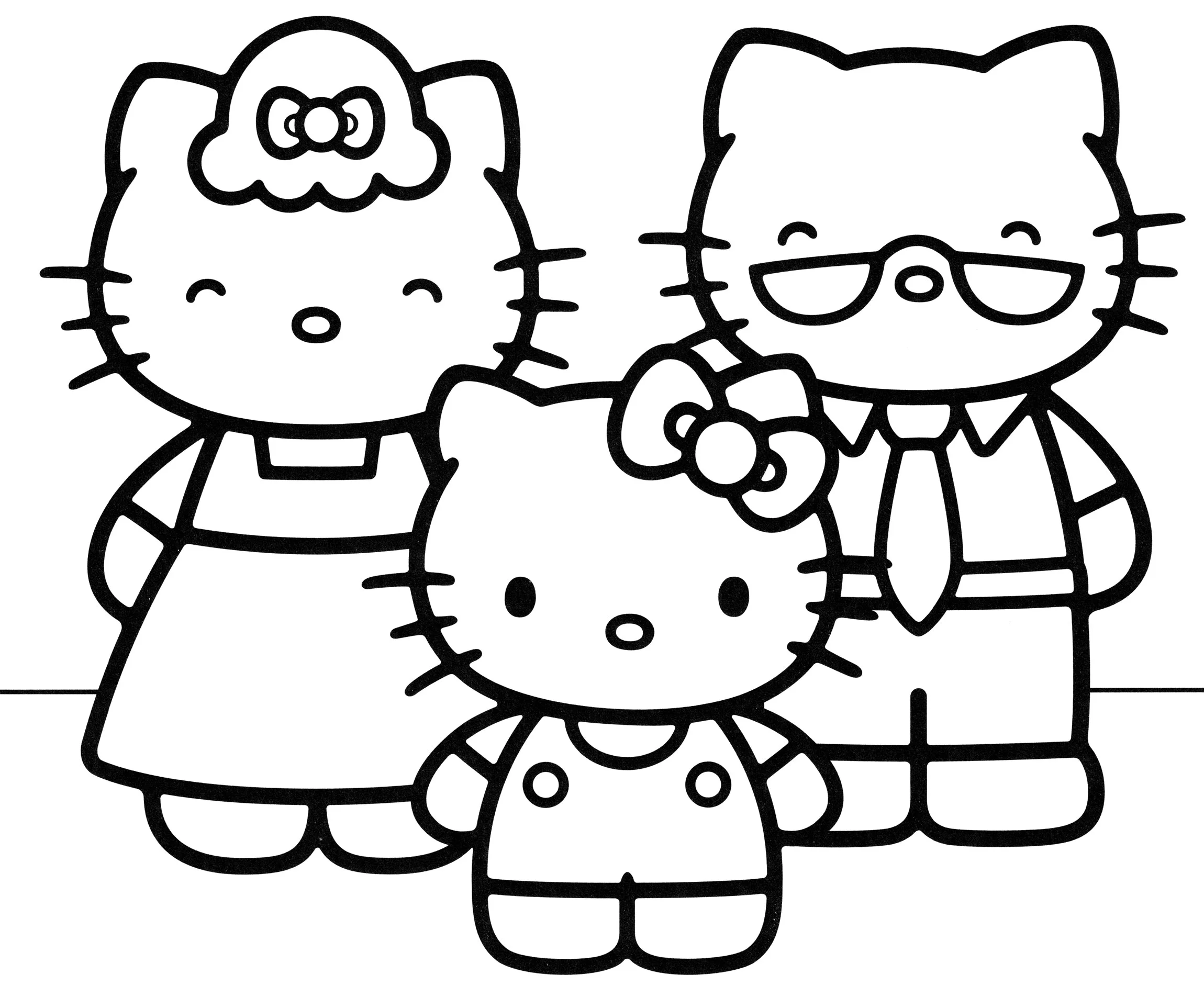 Мама, папа и Китти, кошка Хелло Китти (Hello Kitty №2145. Раскраски из мультиков. Хелло Китти (Hello Kitty).