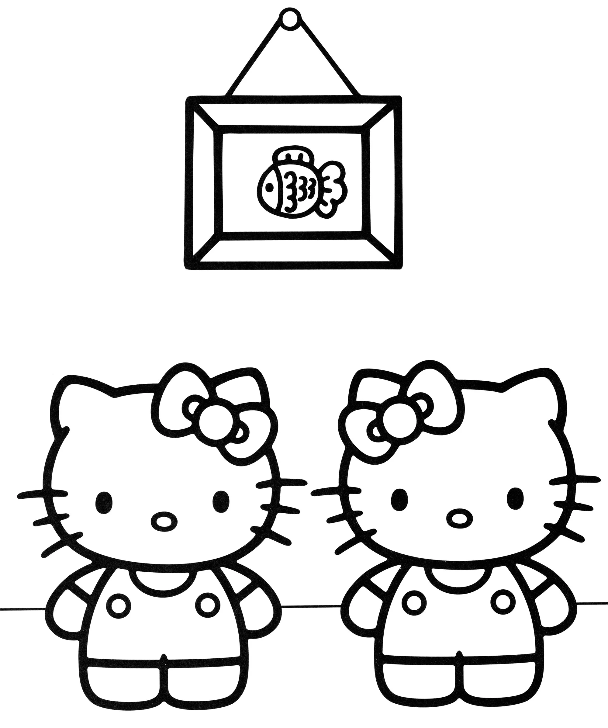 Сестрёнки Китти и Мимми, раскраска кошка Хелло Китти (Hello Kitty №2146. Раскраски из мультиков. Хелло Китти (Hello Kitty).